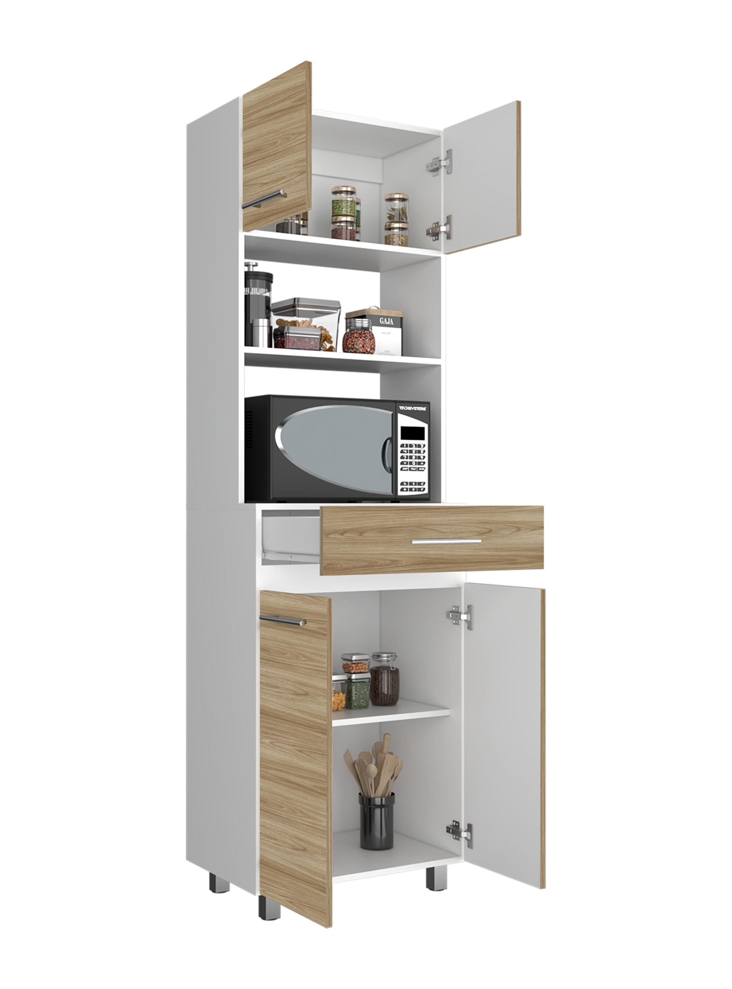 Mueble Microondas Alto 4 Puertas 1 Cajón Luna 210x60x49.1 cm-3