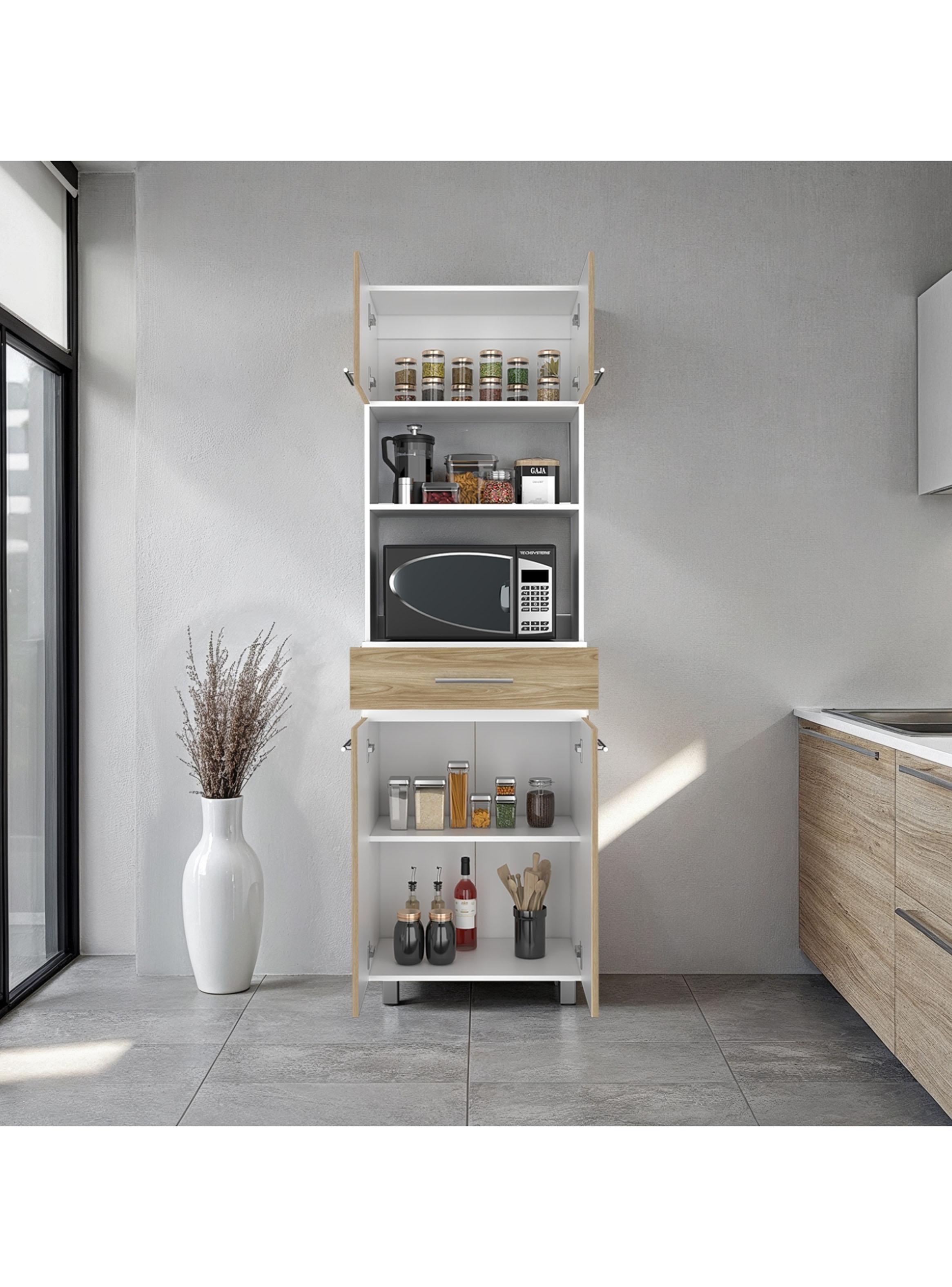 Mueble Microondas Alto 4 Puertas 1 Cajón Luna 210x60x49.1 cm-5