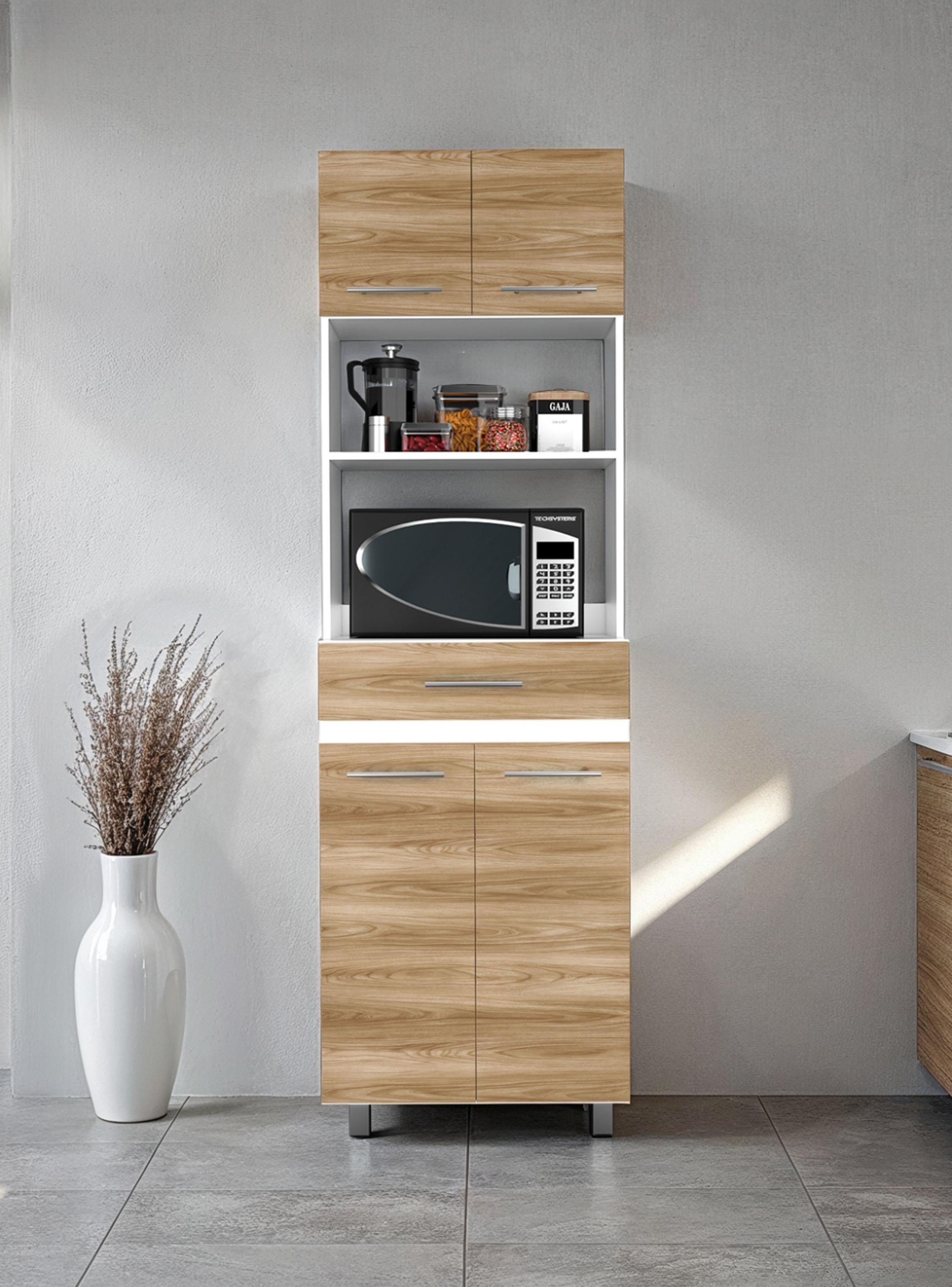 Mueble Microondas Alto 4 Puertas 1 Cajón Luna 210x60x49.1 cm-4
