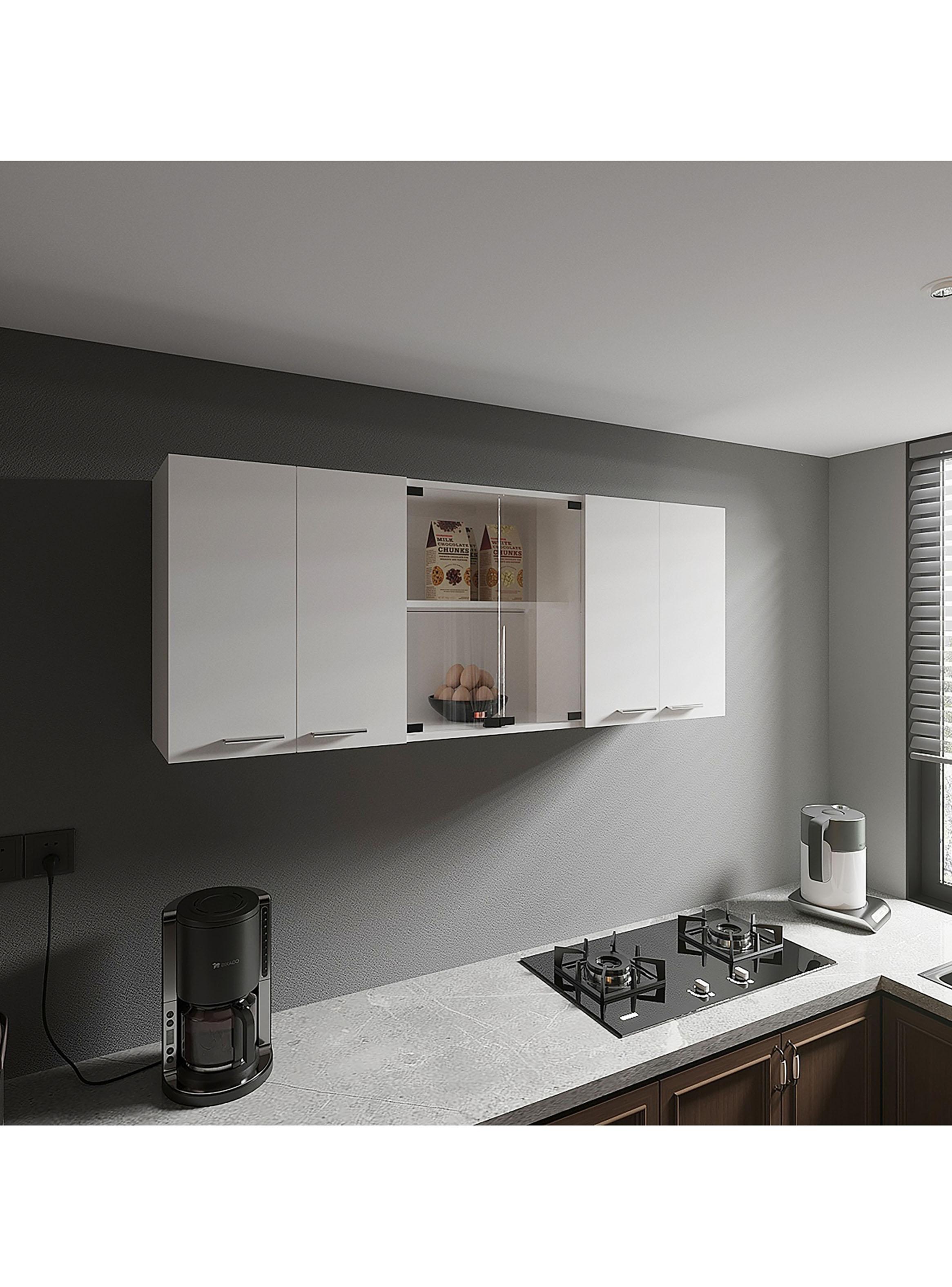 Mueble Superior de Cocina 4 Puertas 2 Vidrio Blanco 60x150x31.5 cm-5