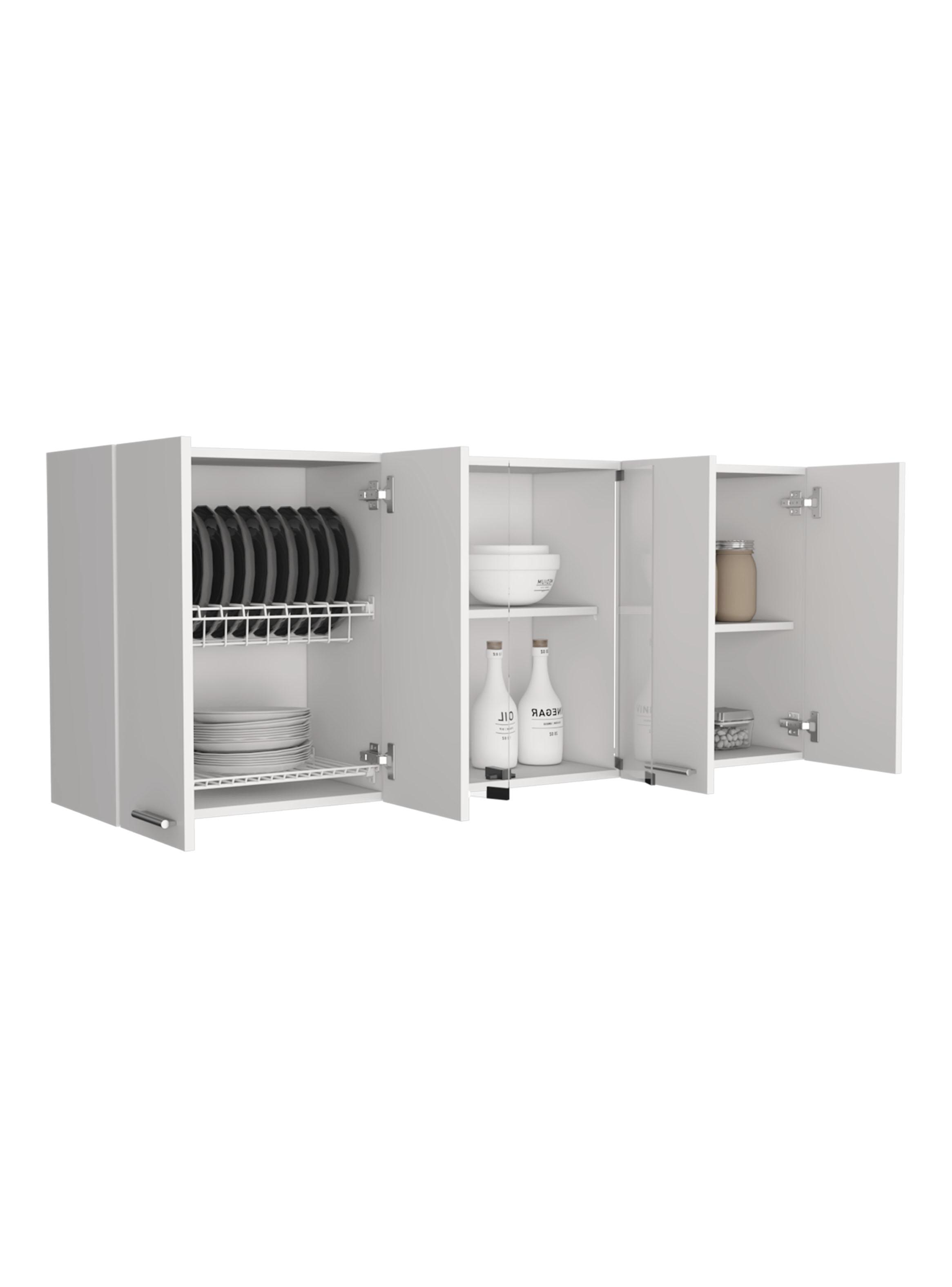 Mueble Superior de Cocina 4 Puertas 2 Vidrio Blanco 60x150x31.5 cm-2