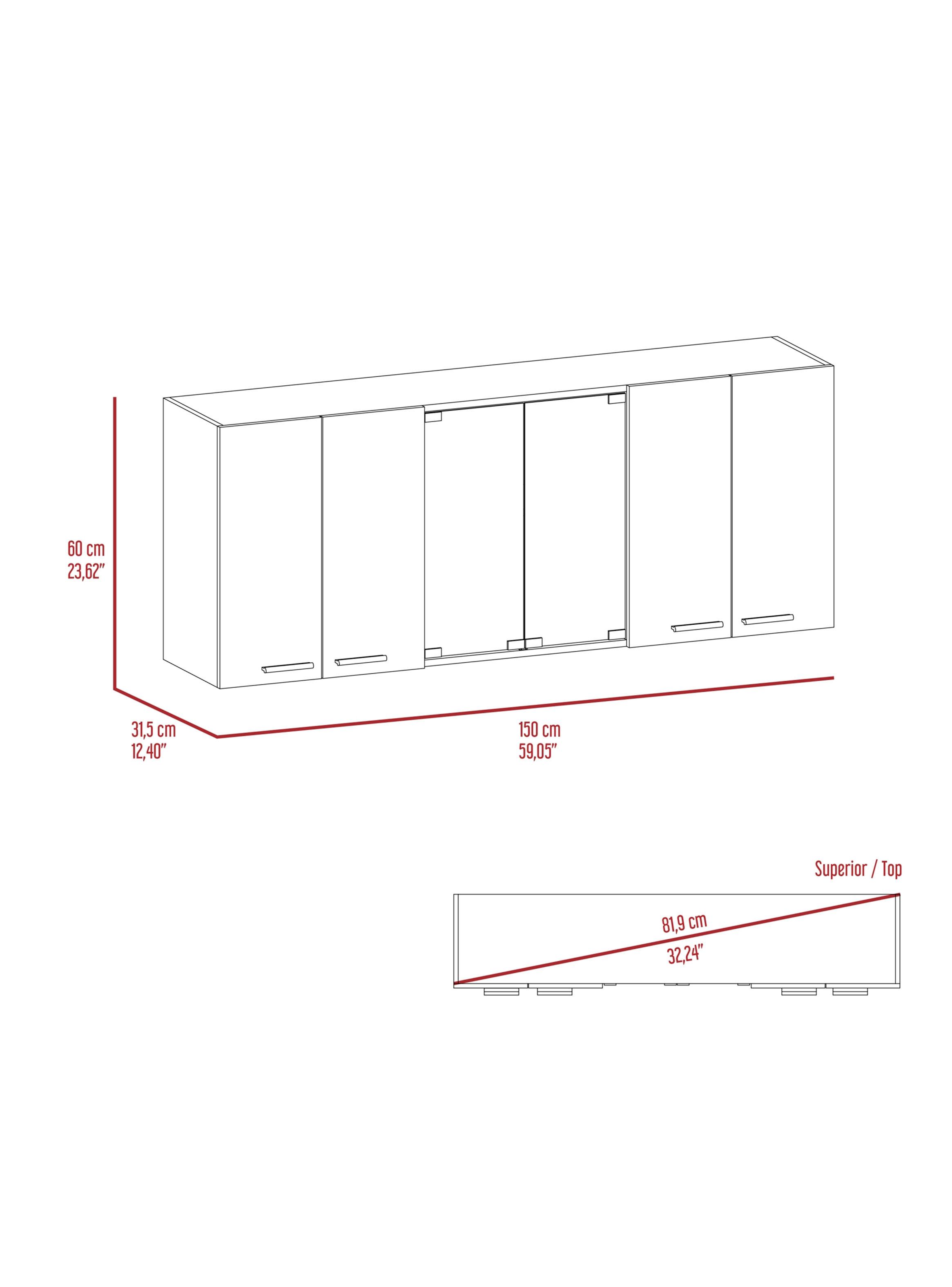 Mueble Superior de Cocina 4 Puertas 2 Vidrio Blanco 60x150x31.5 cm-1