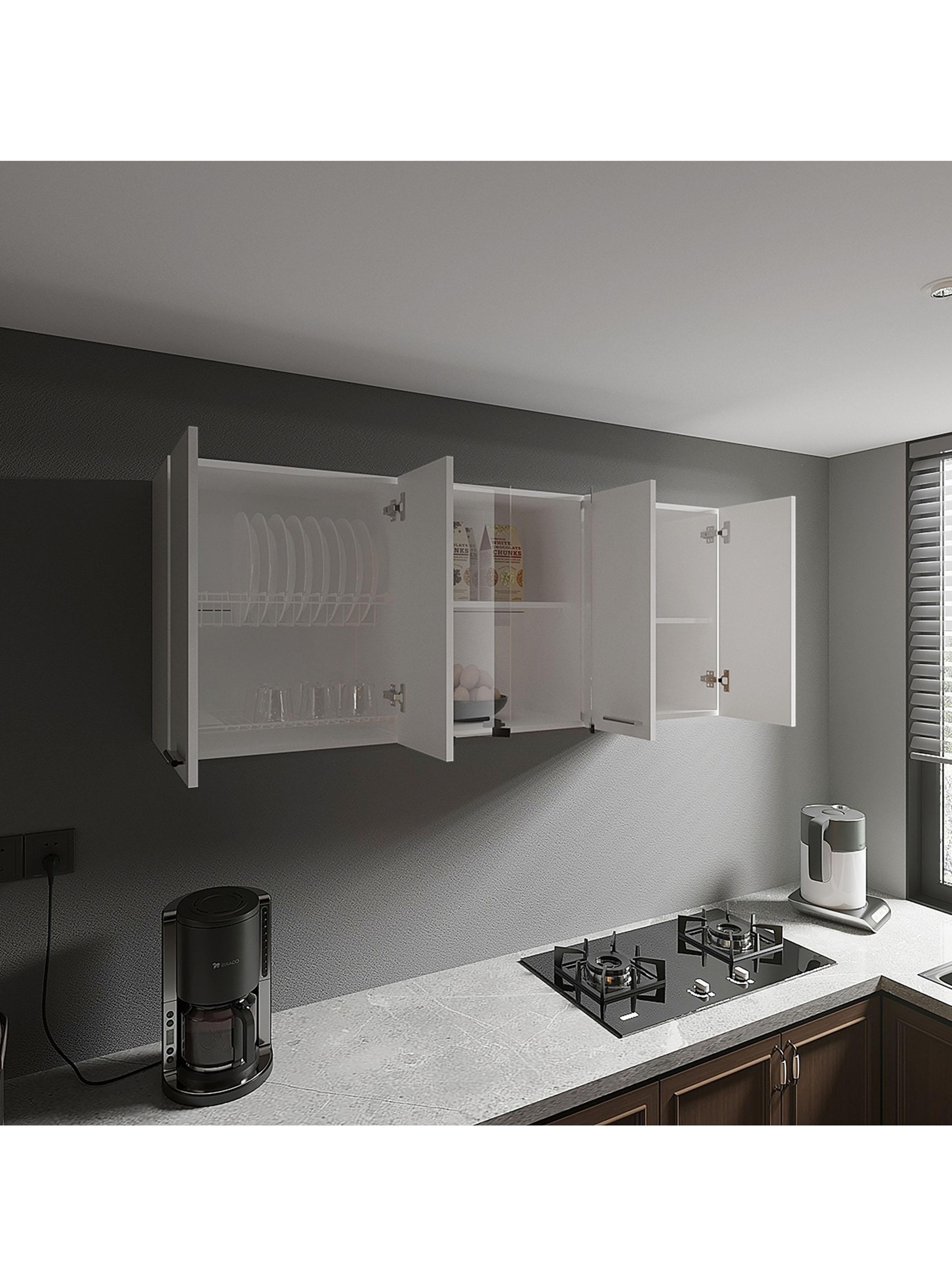 Mueble Superior de Cocina 4 Puertas 2 Vidrio Blanco 60x150x31.5 cm-4