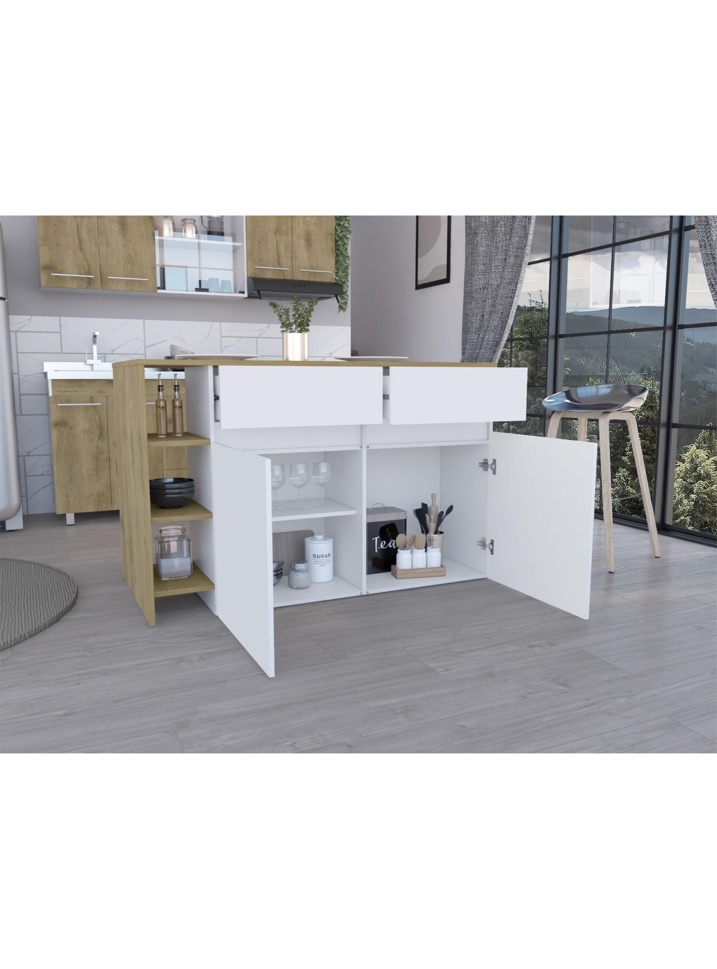 Mueble Isla de Cocina 2 Puertas 2 Cajones Bari 90x140x70.4 cm-5