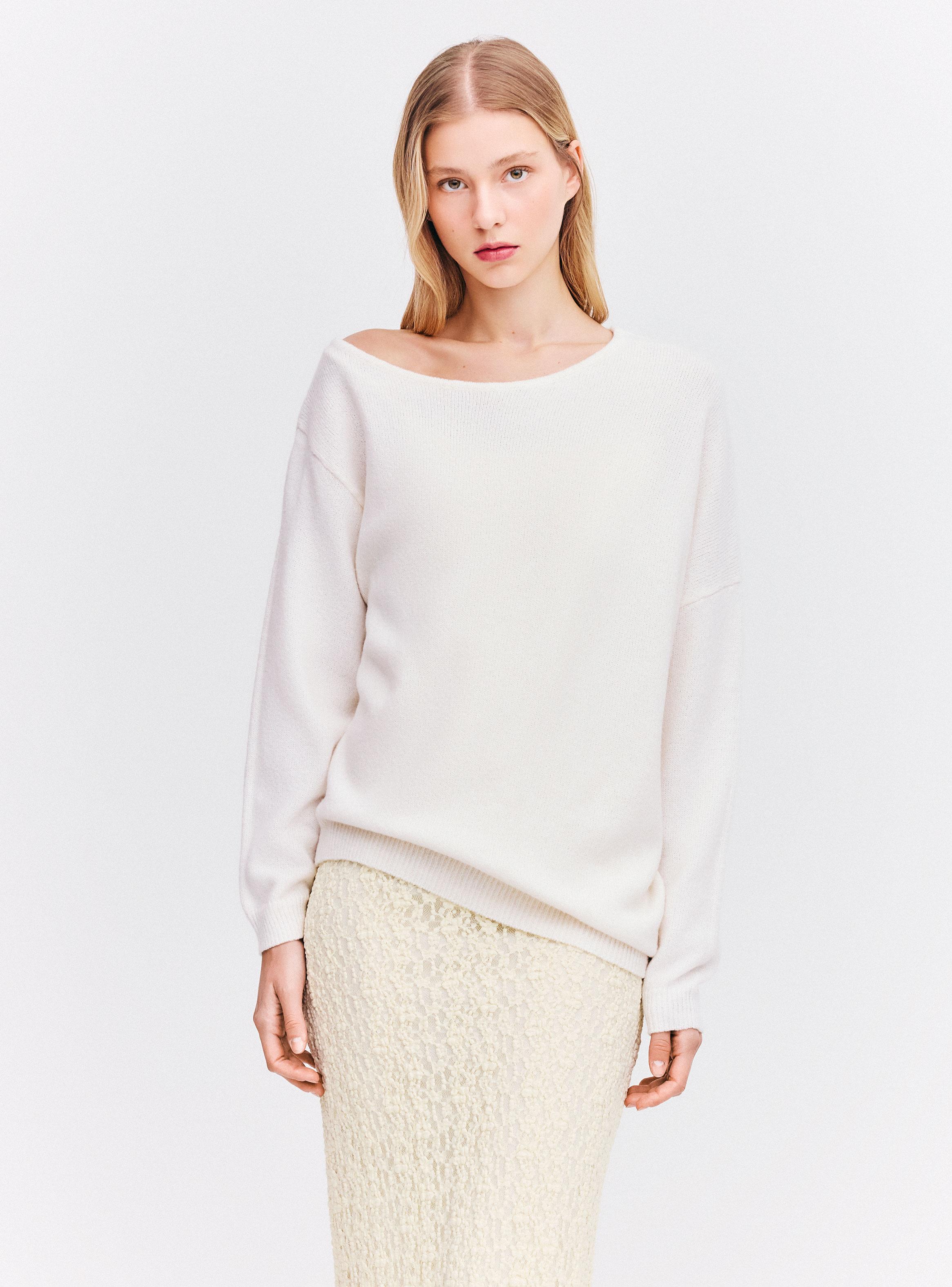 Sweater Cuello Asimétrico Off Shoulder Elasticado-0
