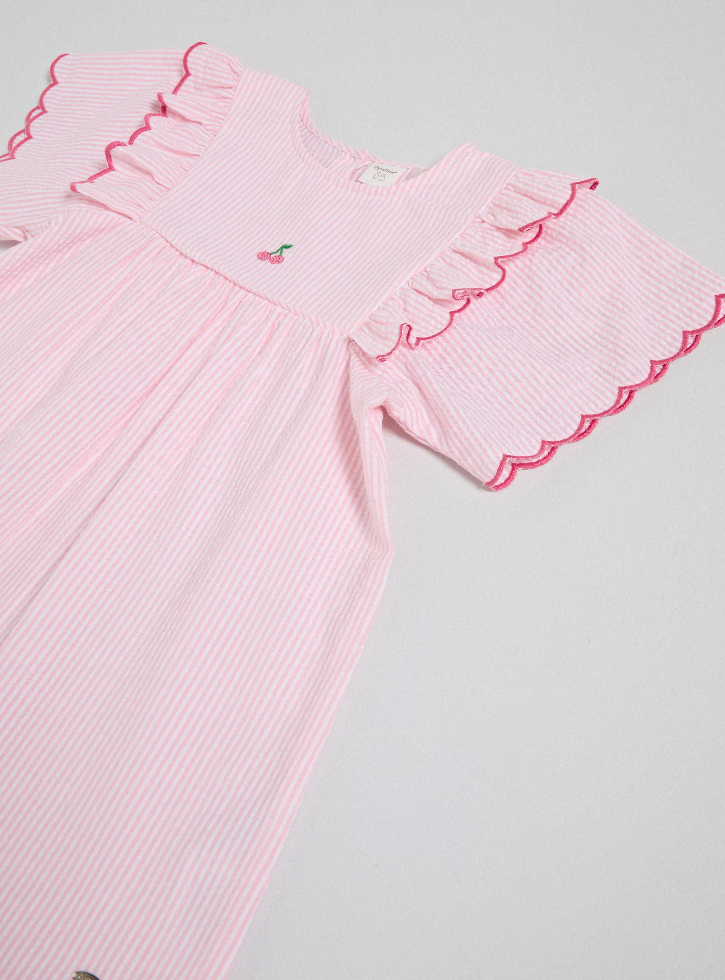 Vestido Raya Vertical con Volados y Bordado Cereza-3