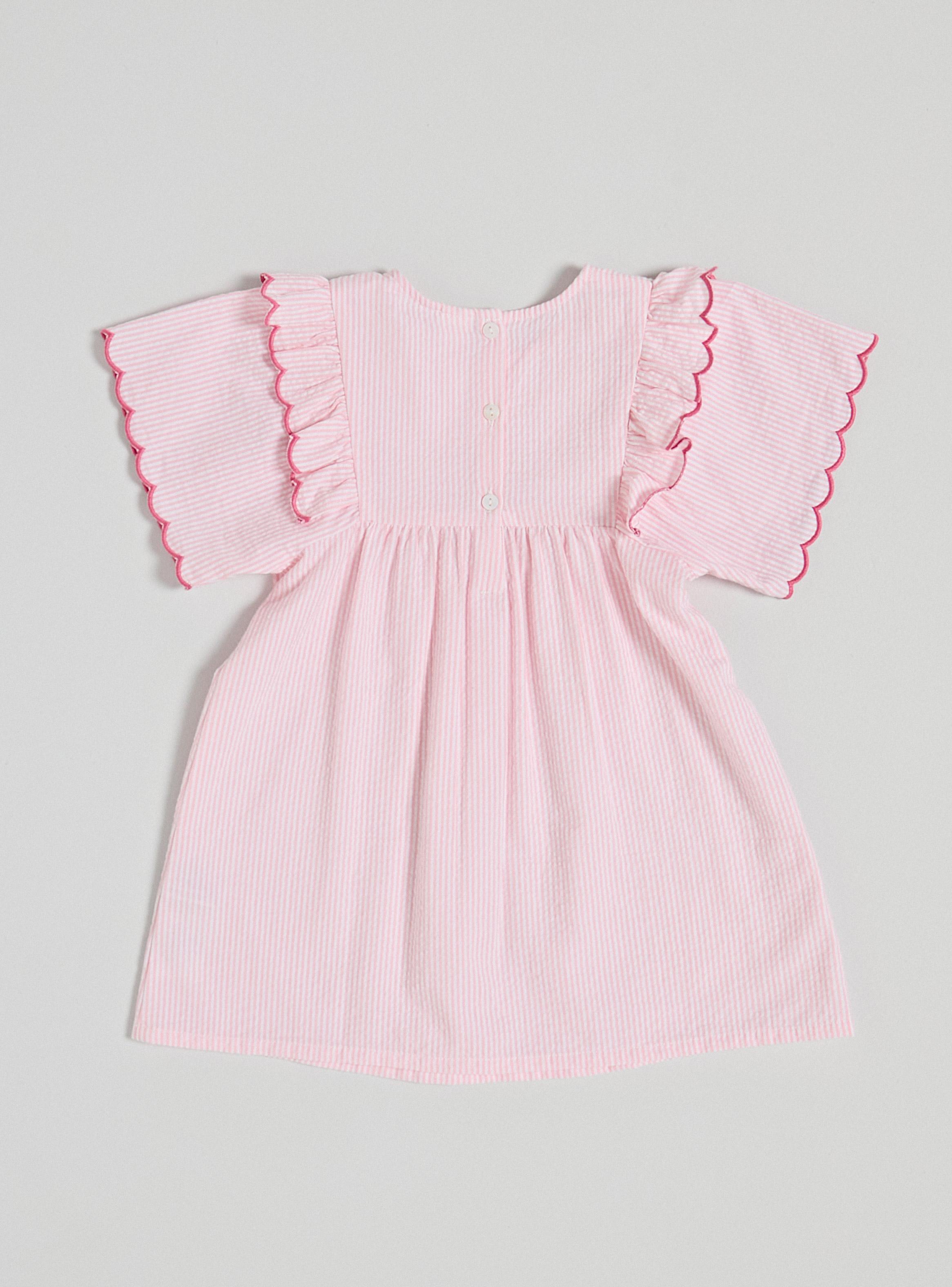 Vestido Raya Vertical con Volados y Bordado Cereza-2