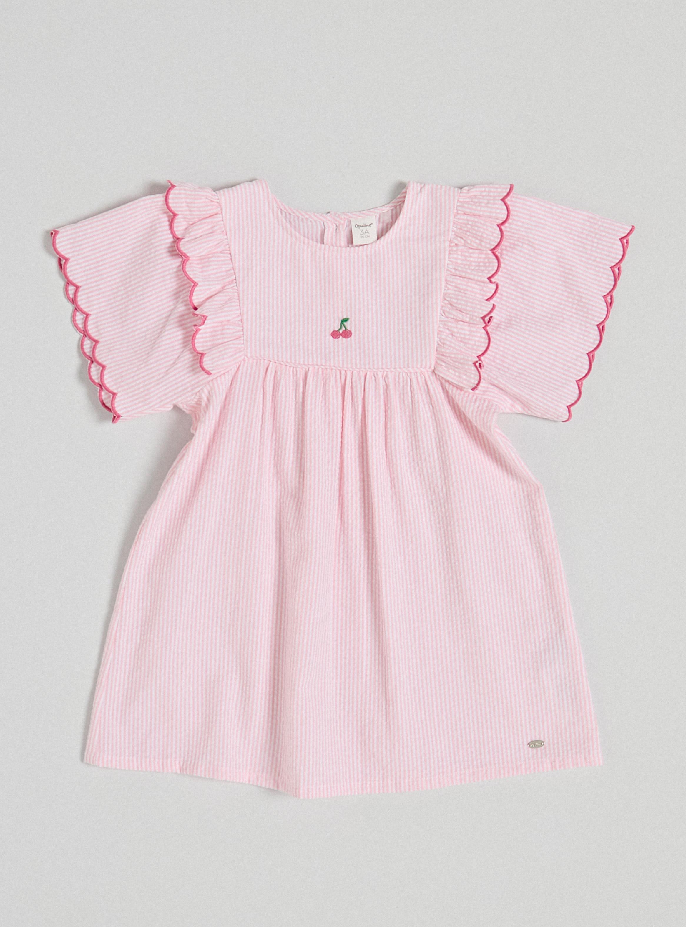 Vestido Raya Vertical con Volados y Bordado Cereza-1