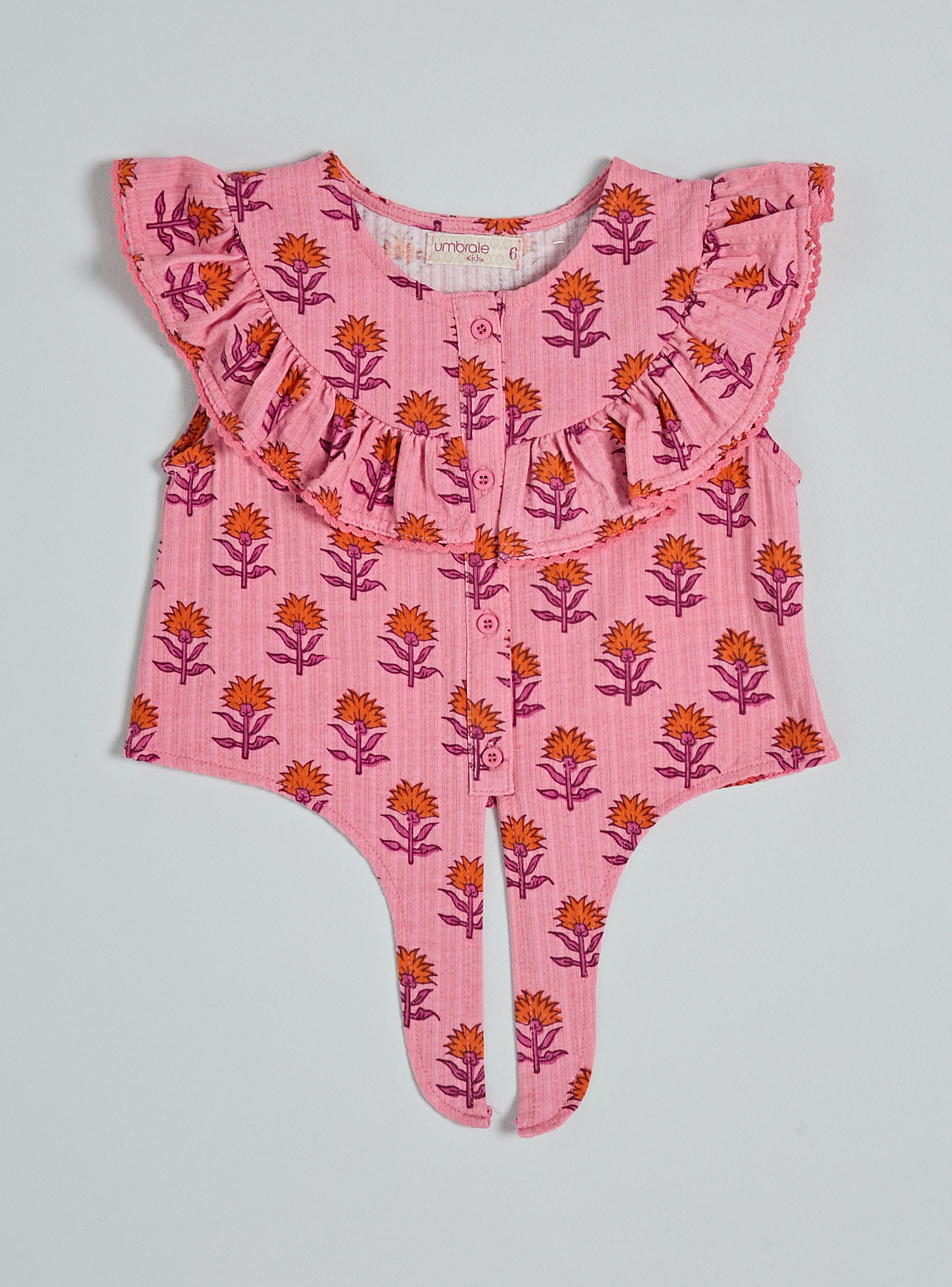 Blusa Full Estampada Elasticada con Volante y Amarra-0