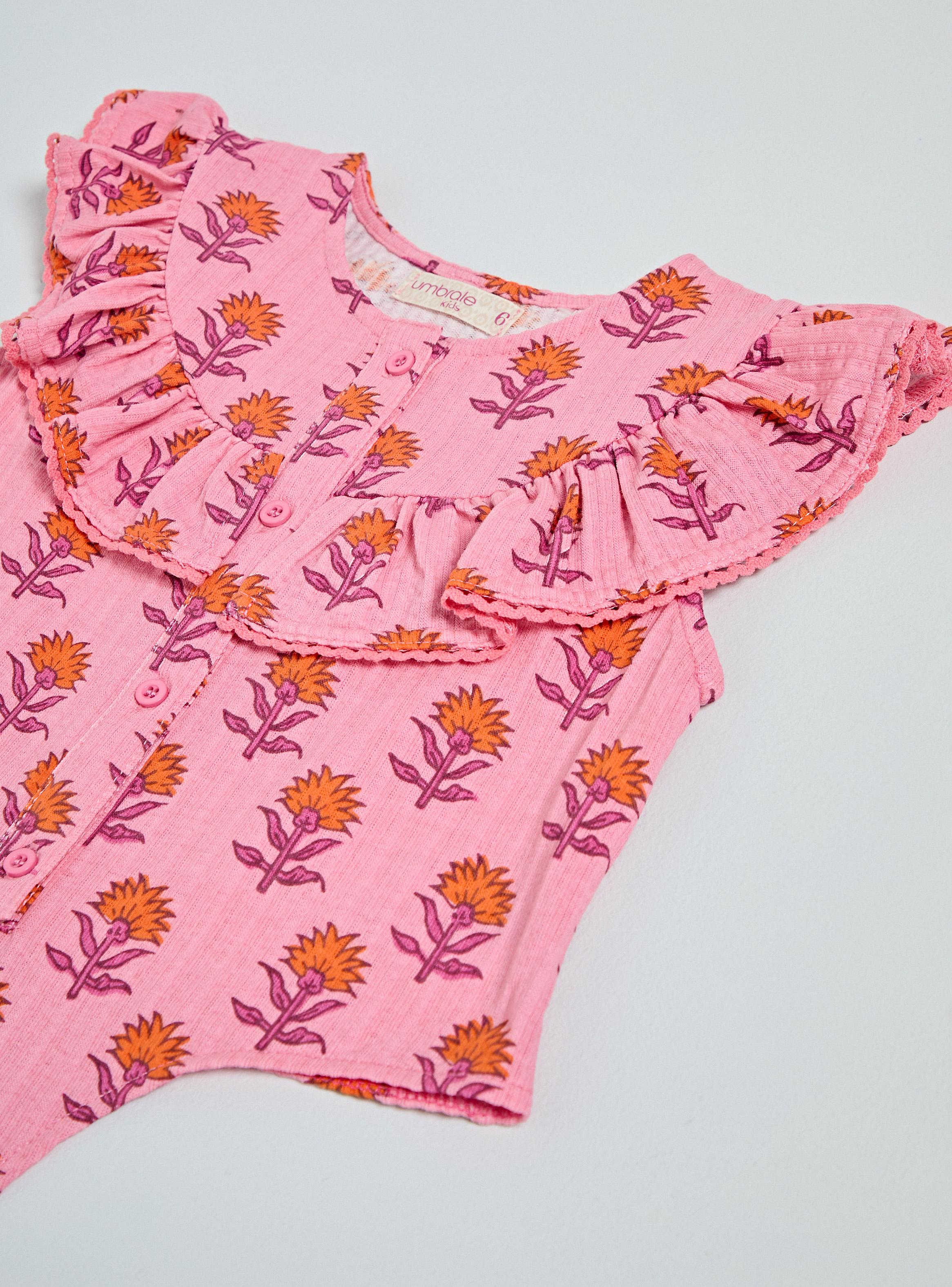 Blusa Full Estampada Elasticada con Volante y Amarra-3
