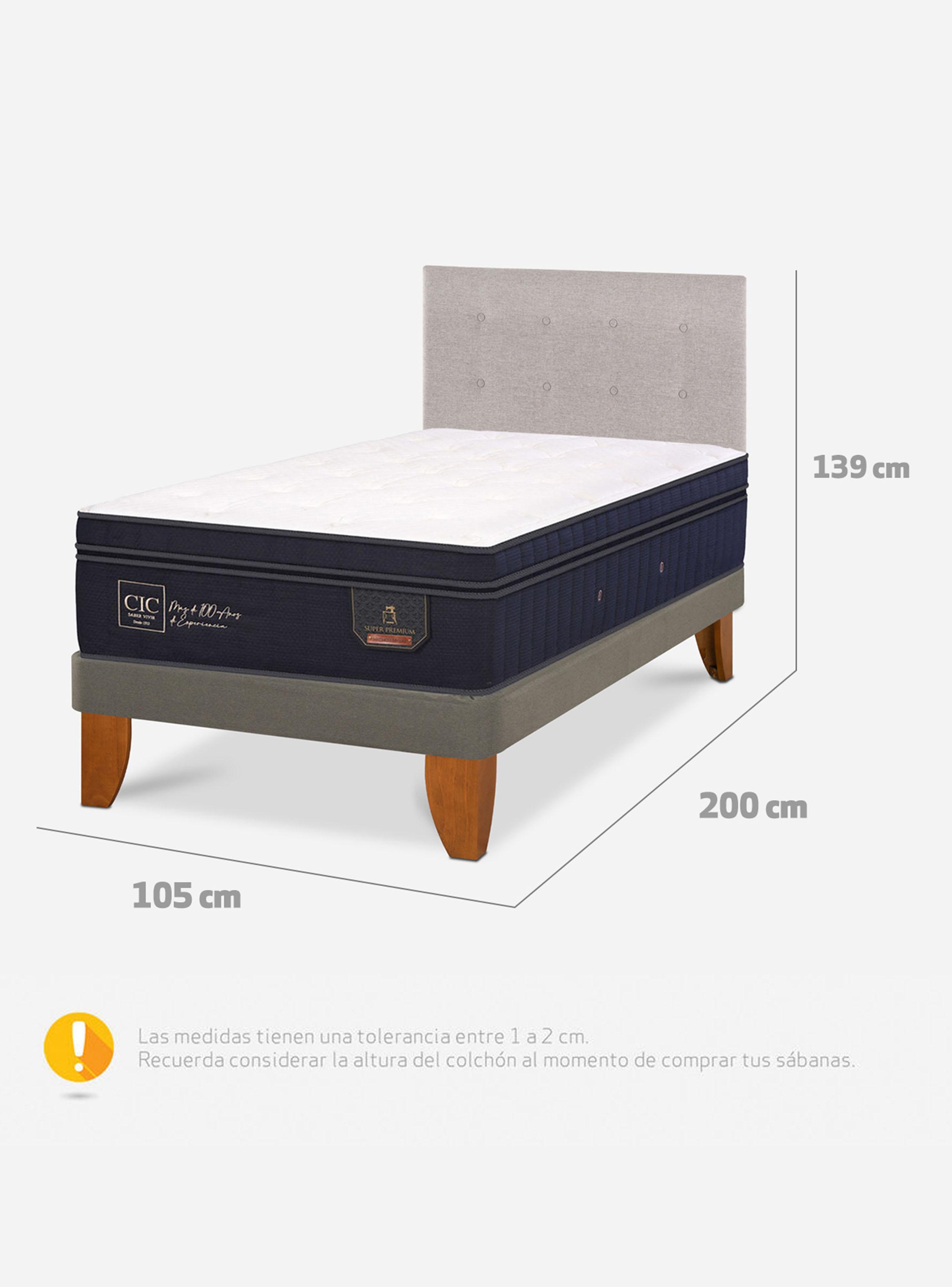 Cama Europea Super Premium Base Normal 1.5 Plazas + Respaldo Tigris-1