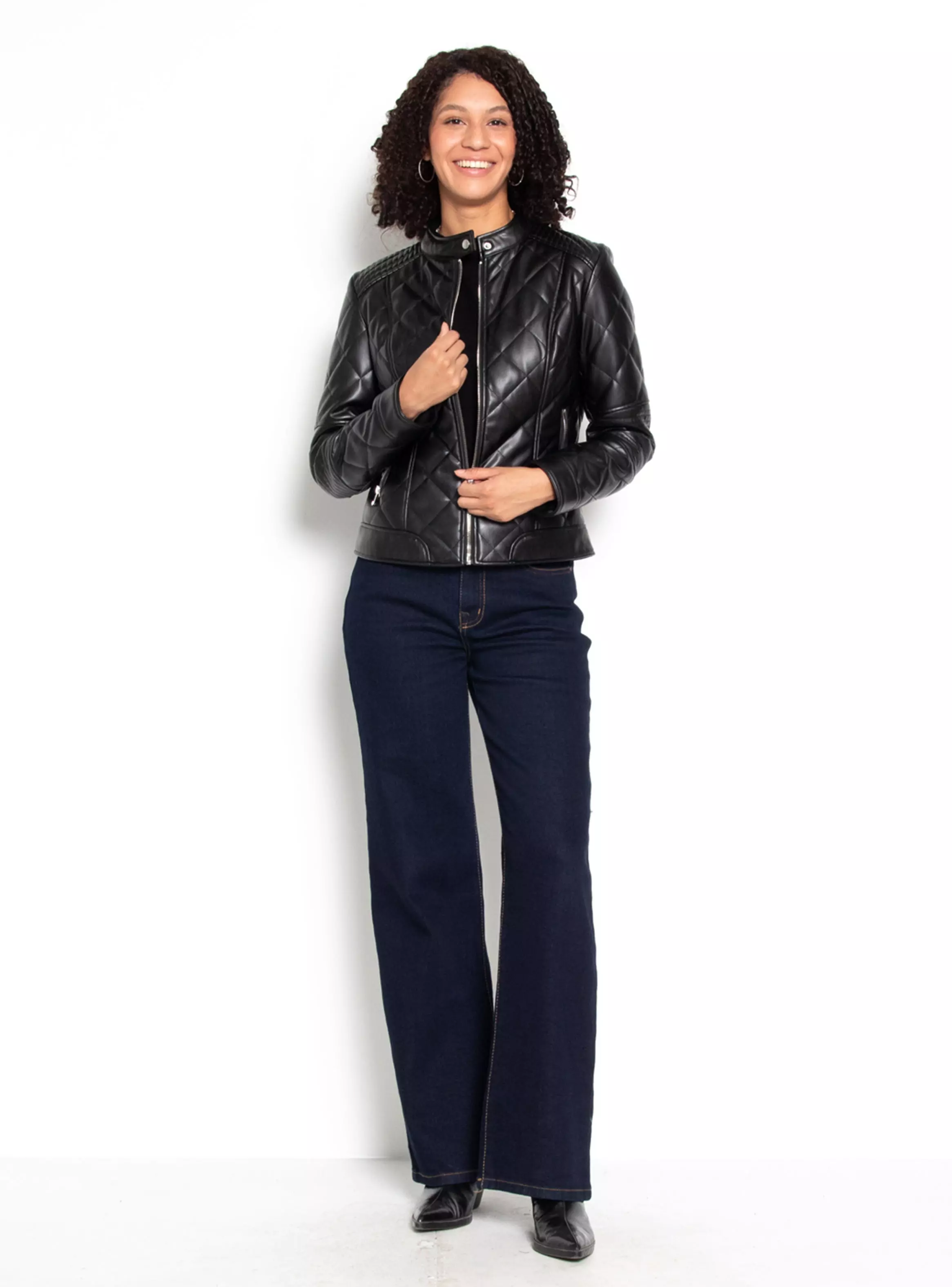 Chaqueta Manga Larga Ecocuero Diamond con Bolsillos-3