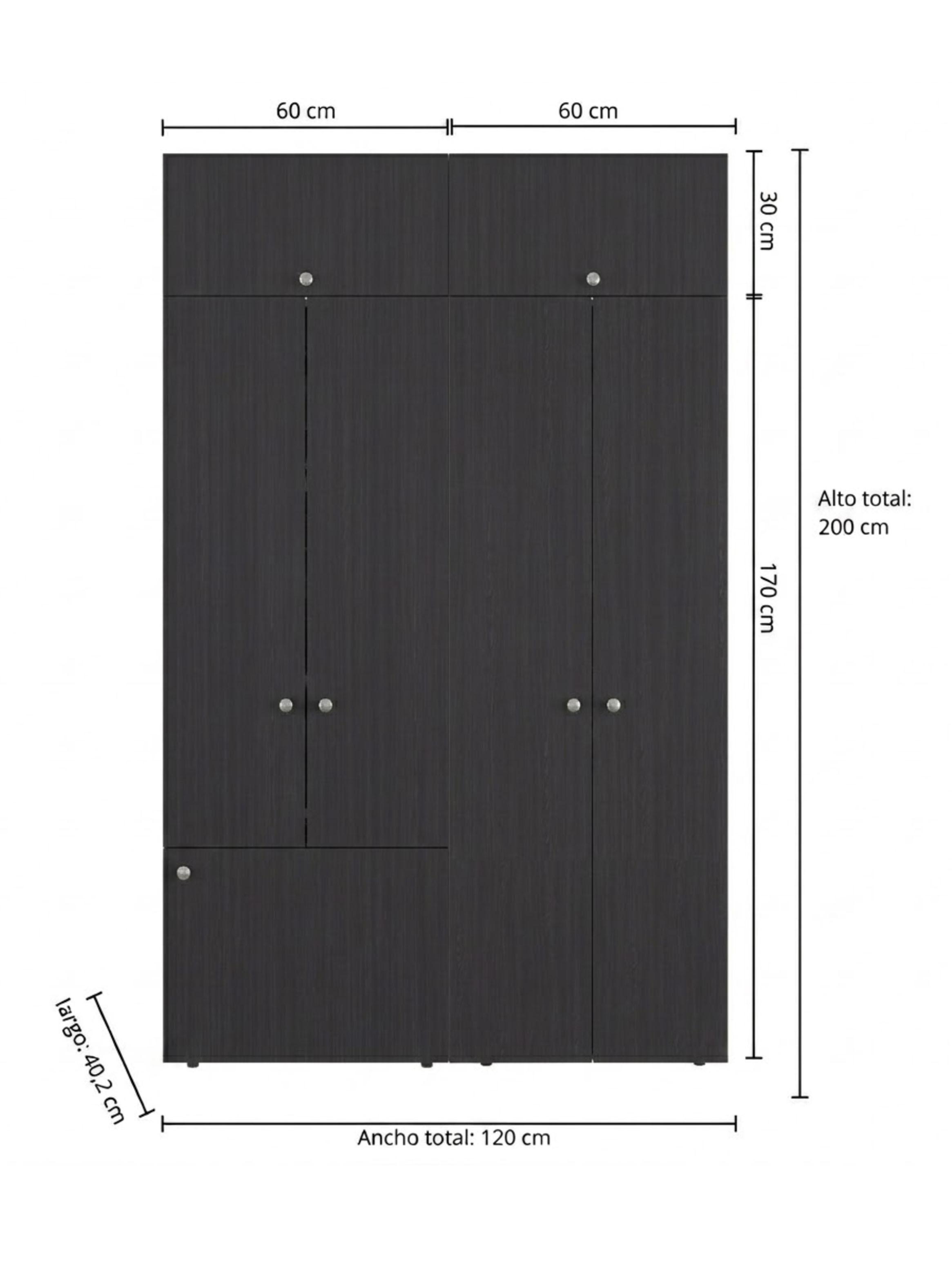 Combo Clóset 7 Puertas con Colgador + Módulo Superior 200x120x40.2 cm Wengue-1