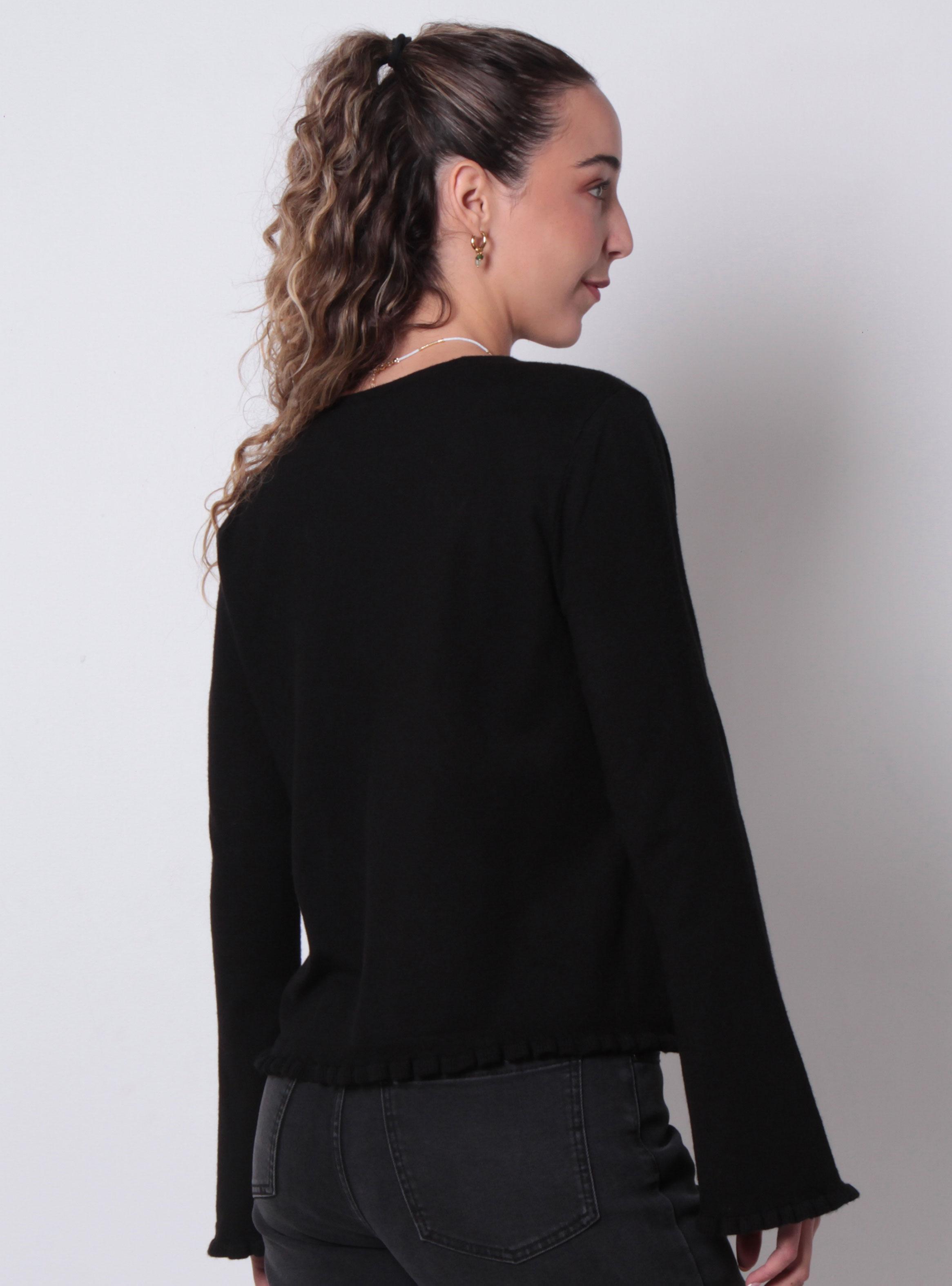 Sweater con Vuelos en Puño y Ruedo Escote Redondo-1