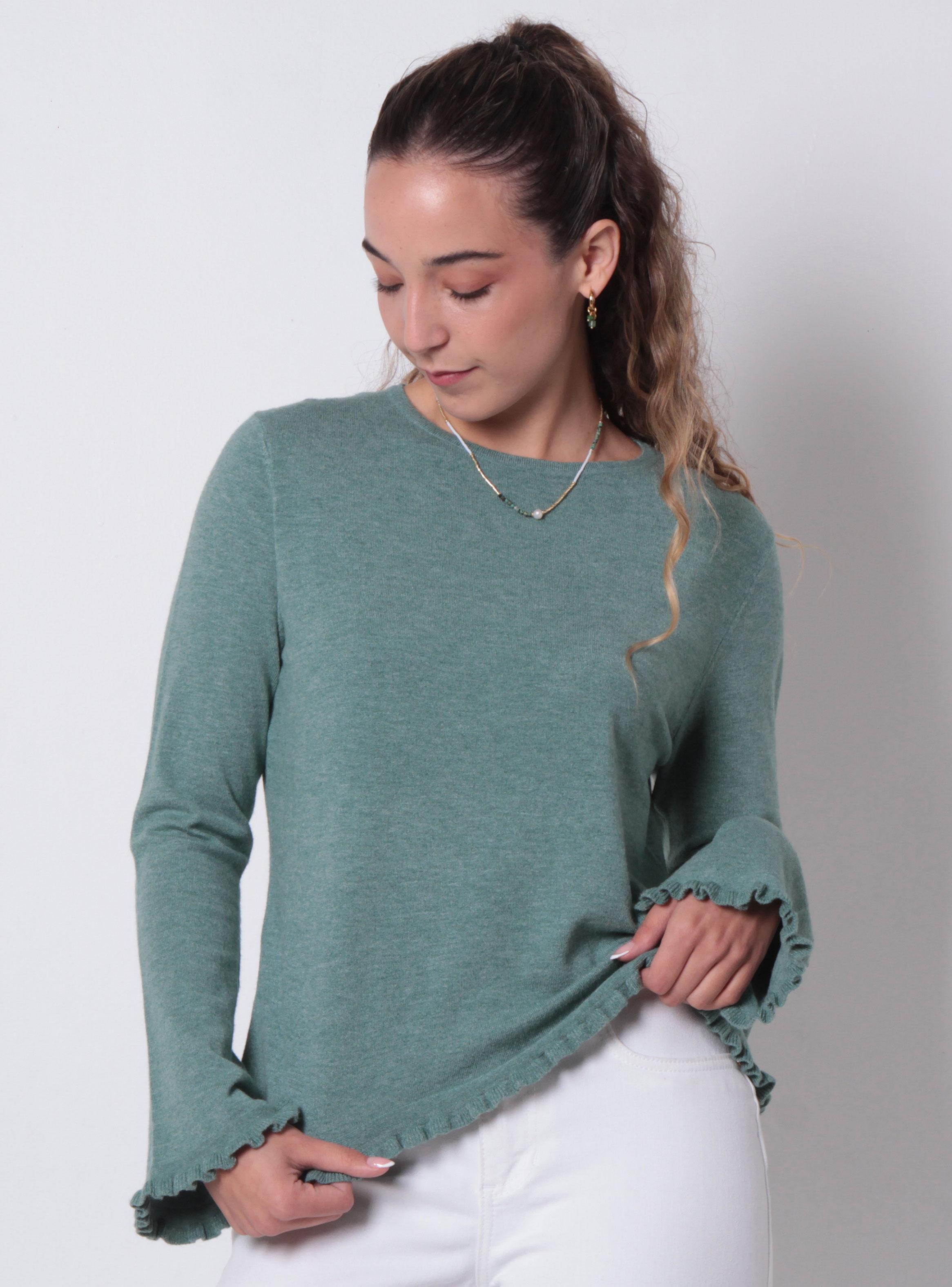 Sweater con Vuelos en Puño y Ruedo Escote Redondo-0