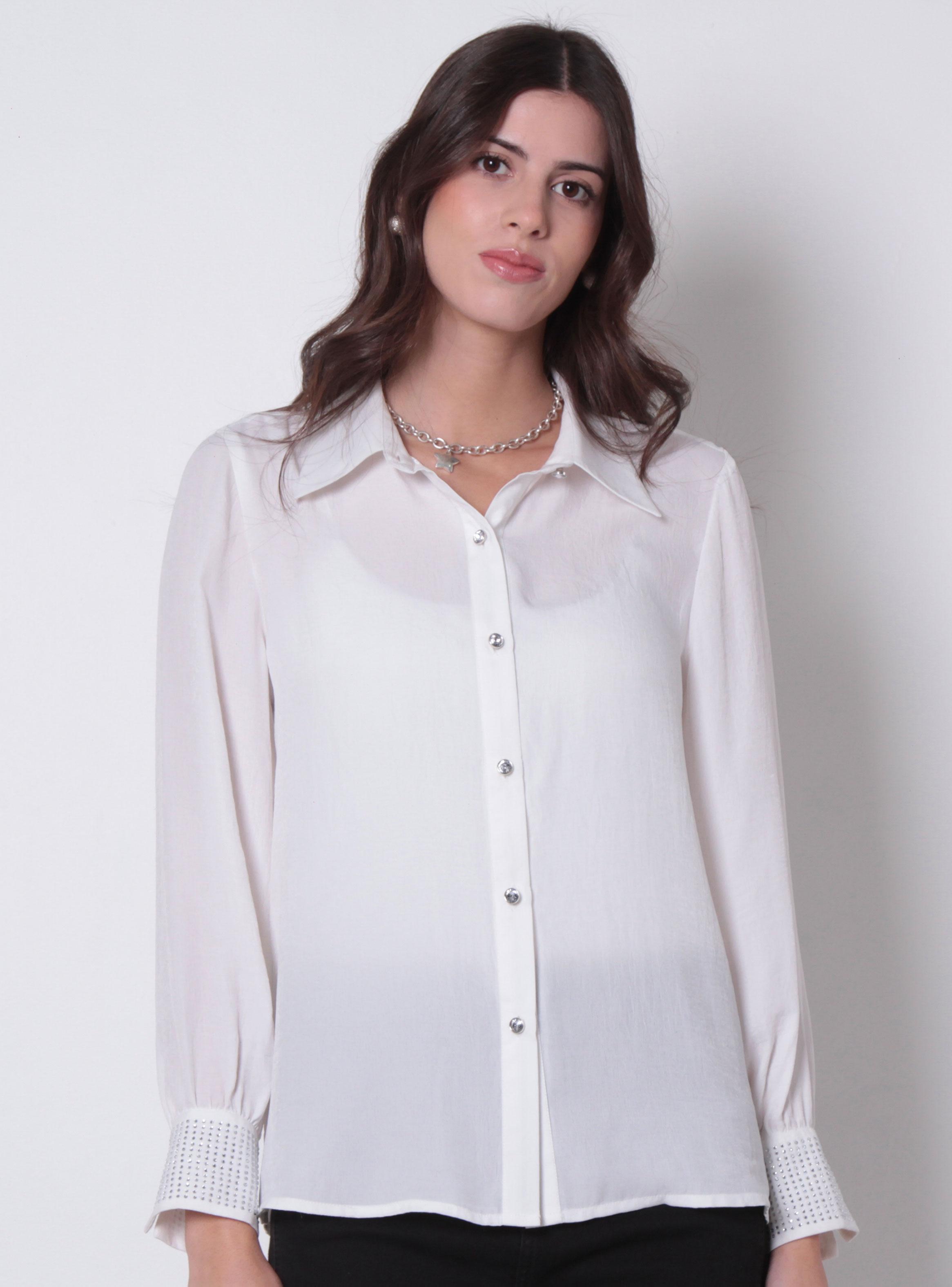 Blusa Abotonada en Delantero con Aplicación en Puños-0