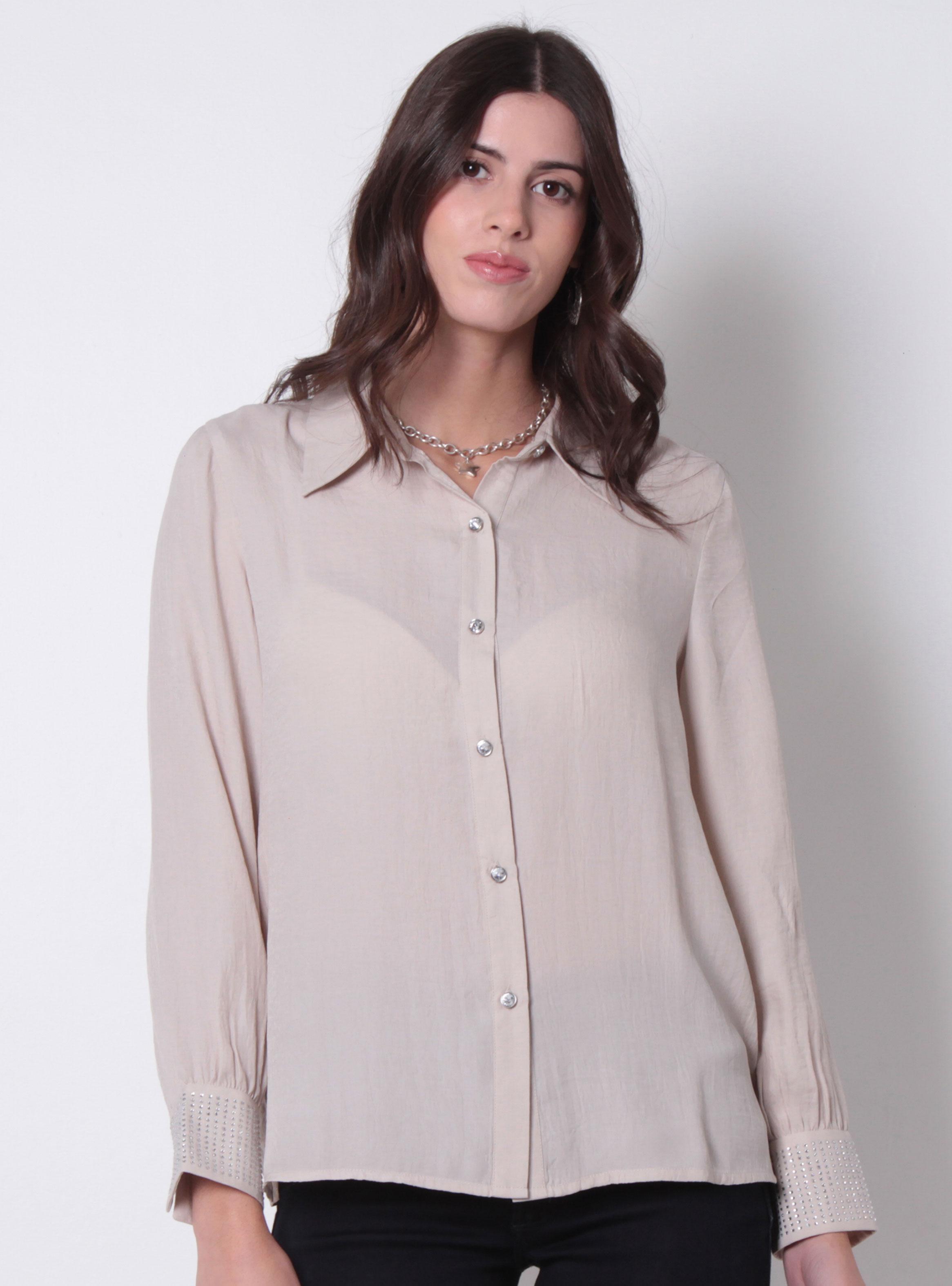 Blusa Abotonada en Delantero con Aplicación en Puños-0
