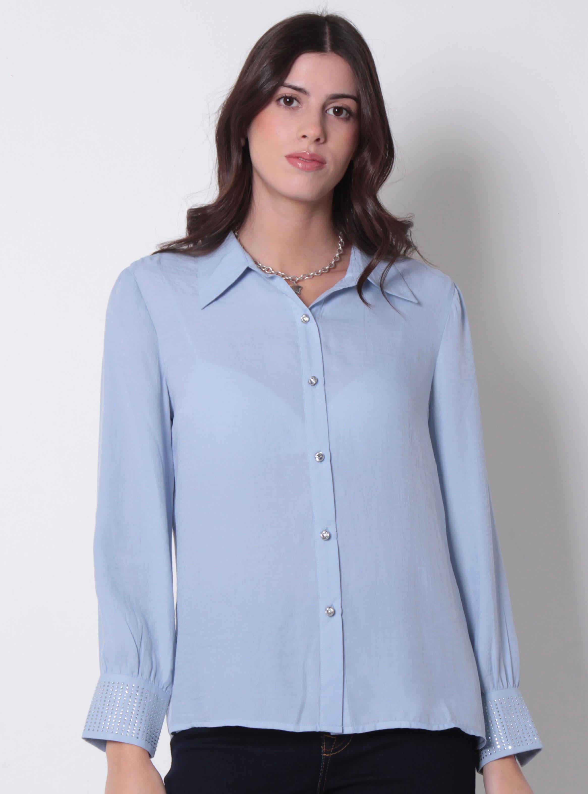 Blusa Abotonada en Delantero con Aplicación en Puños-0