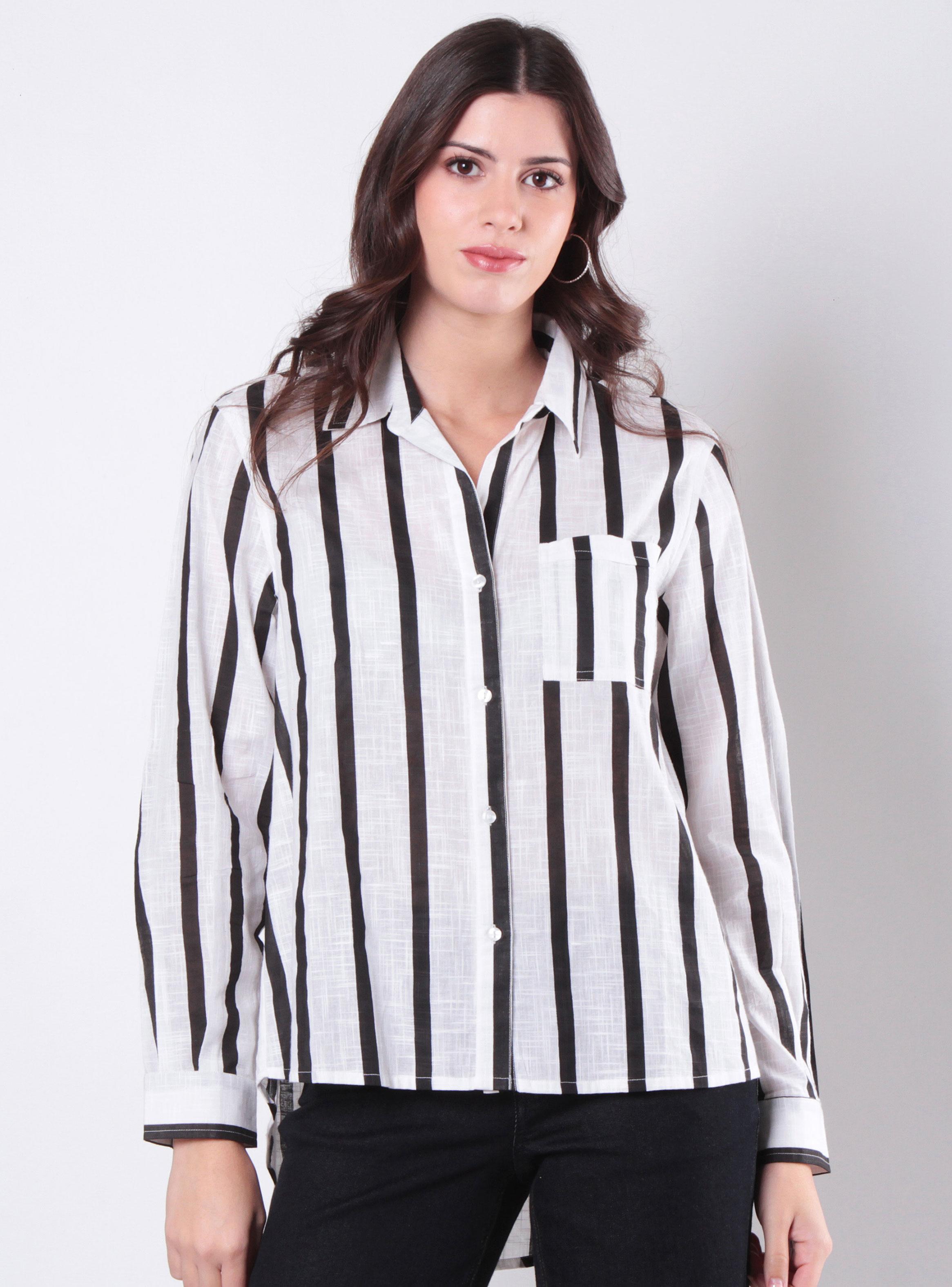 Blusa Listada Manga Larga Abotonado-0