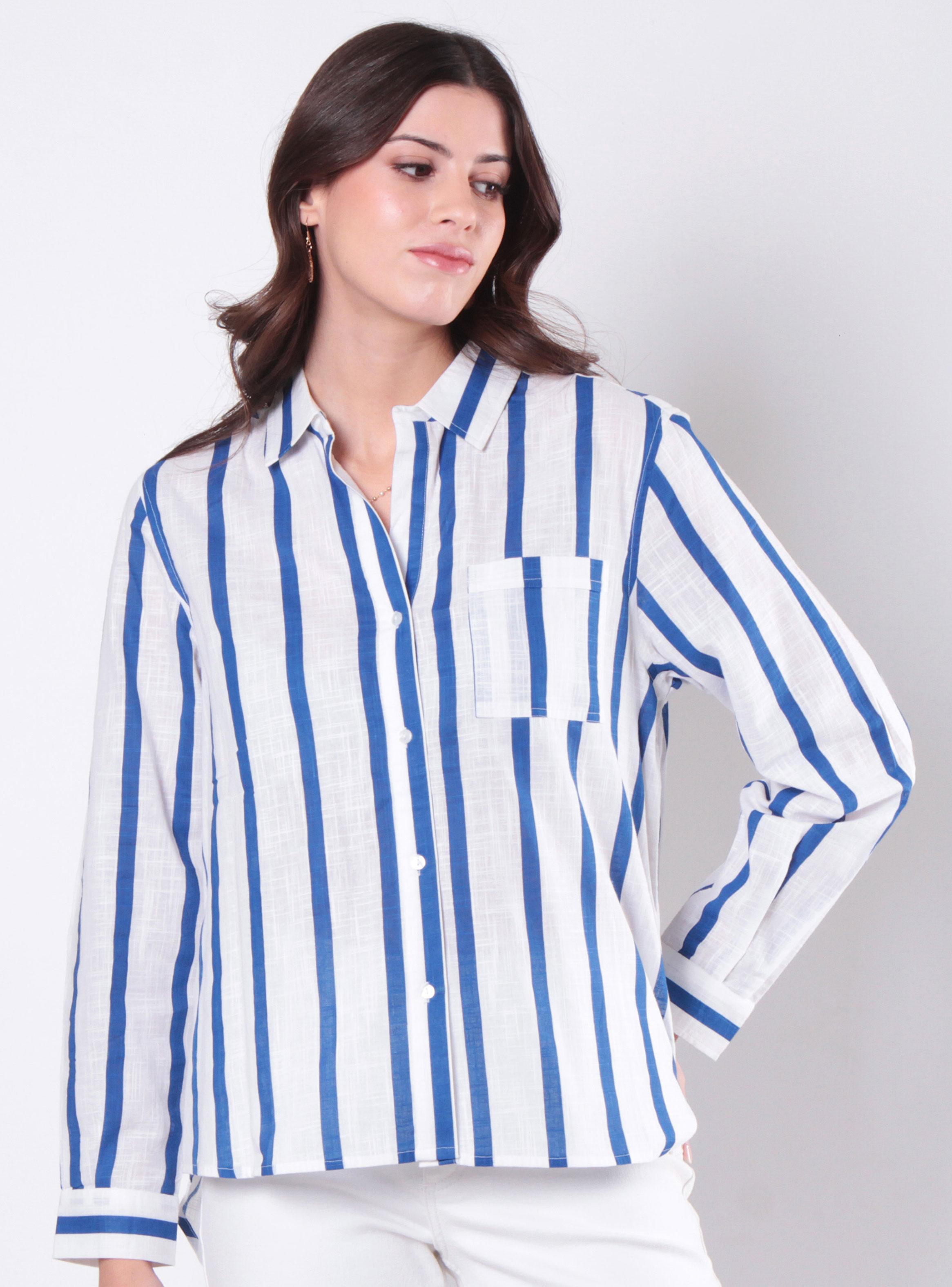Blusa Listada Manga Larga Abotonado-0