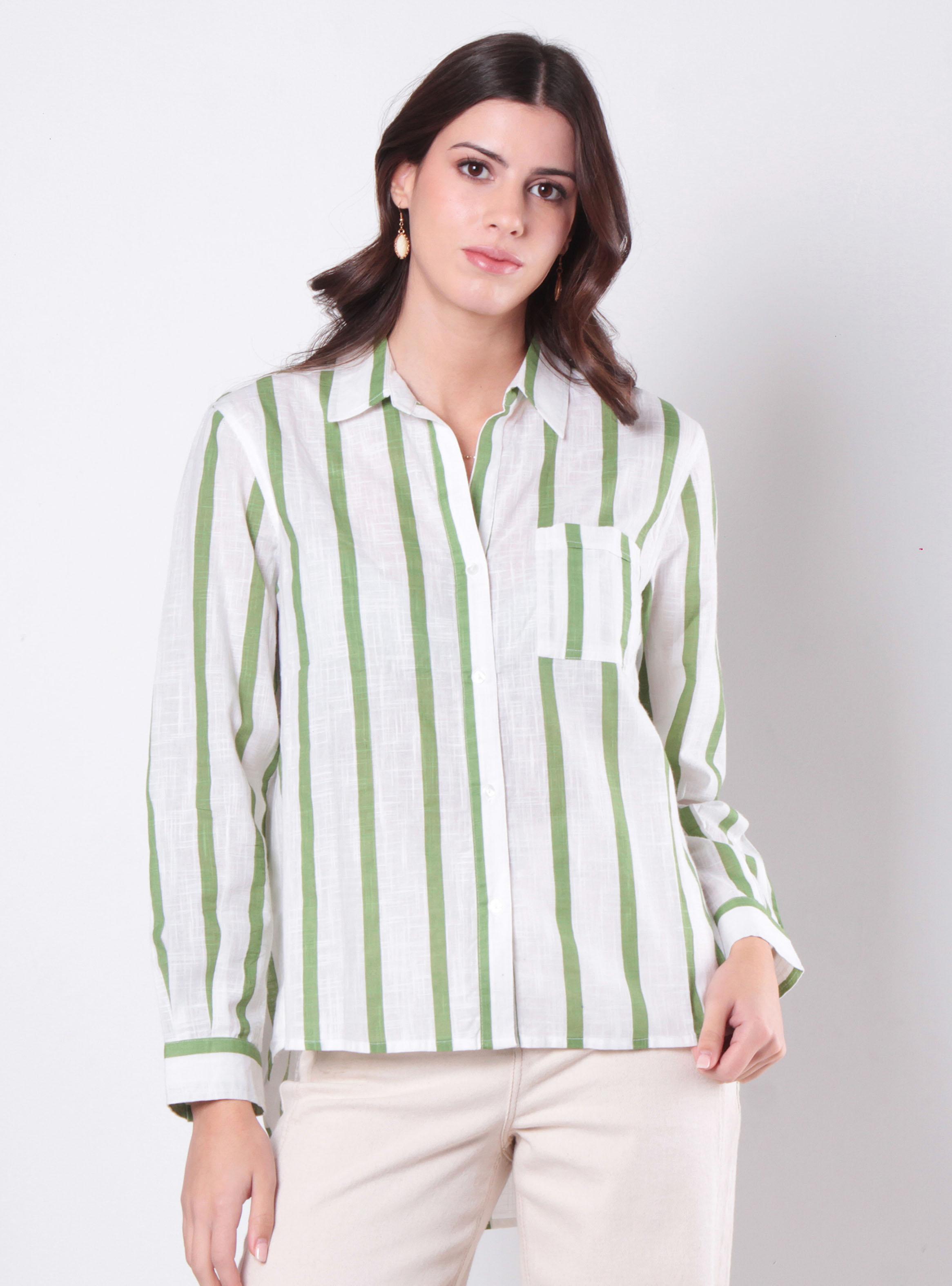 Blusa Listada Manga Larga Abotonado-0