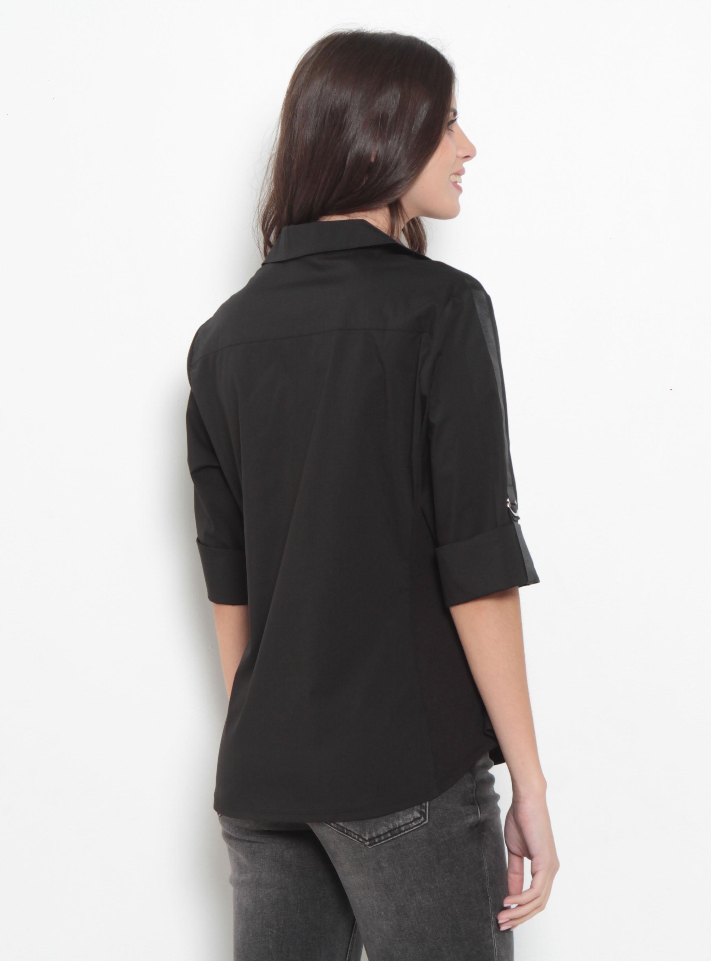 Blusa Escote V con Bolsillos y Detalle en Mangas-1