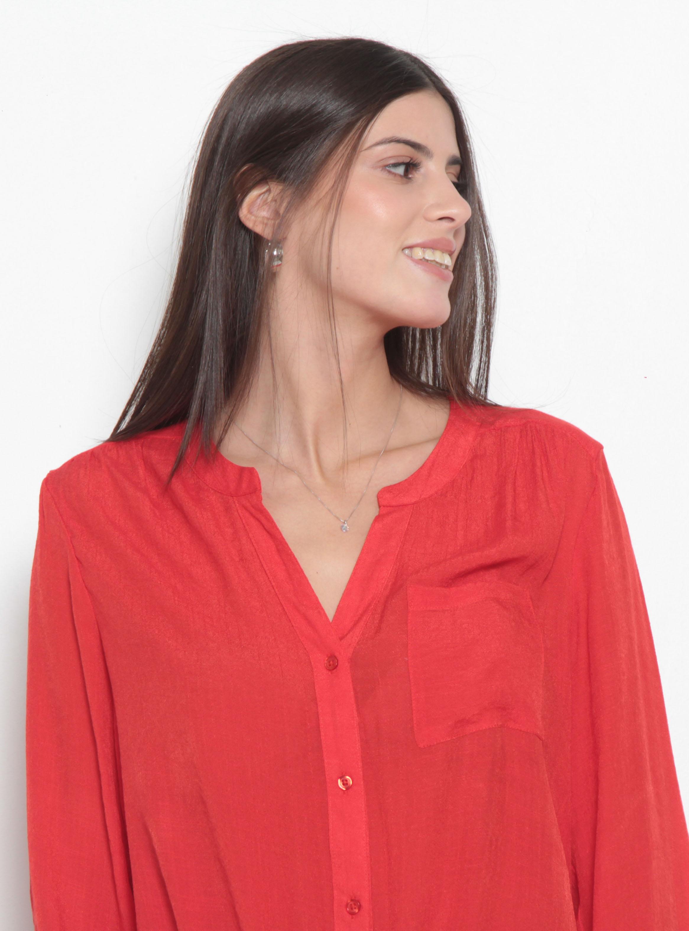 Blusa Escote V Abotonada en Delantero con Bolsillo-2