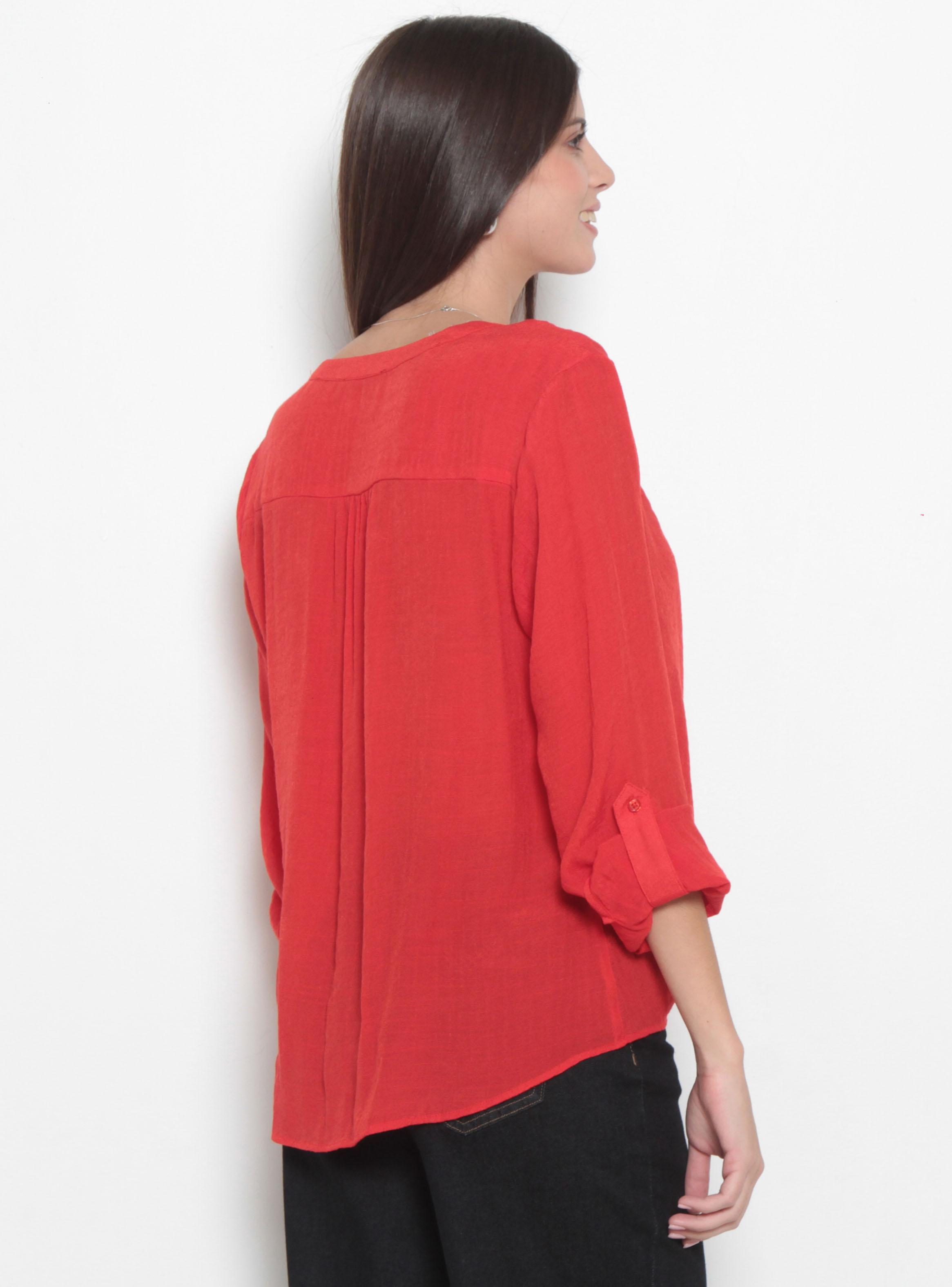 Blusa Escote V Abotonada en Delantero con Bolsillo-1