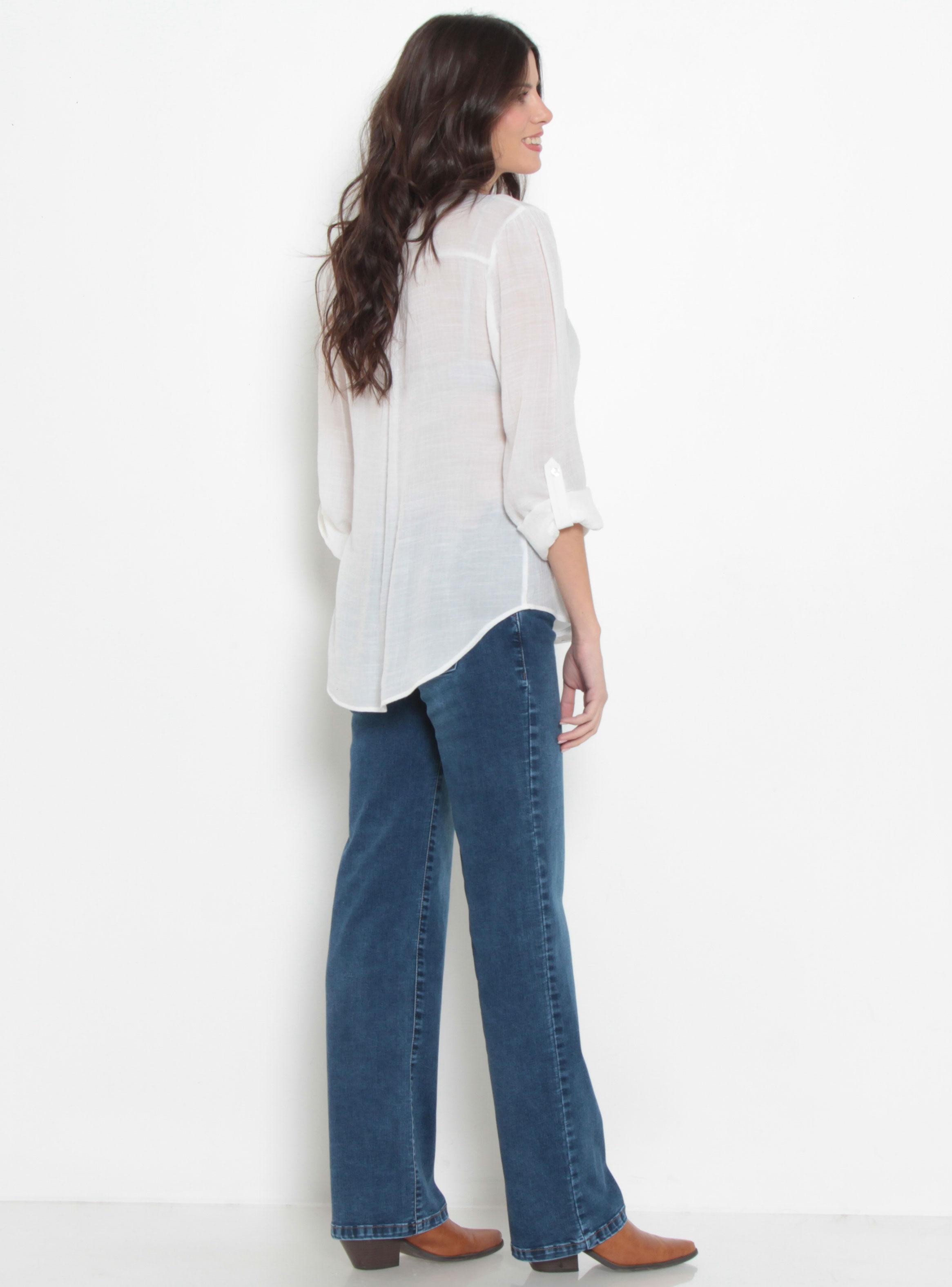 Blusa Manga Larga Escote V Abotonada en Delantero-4