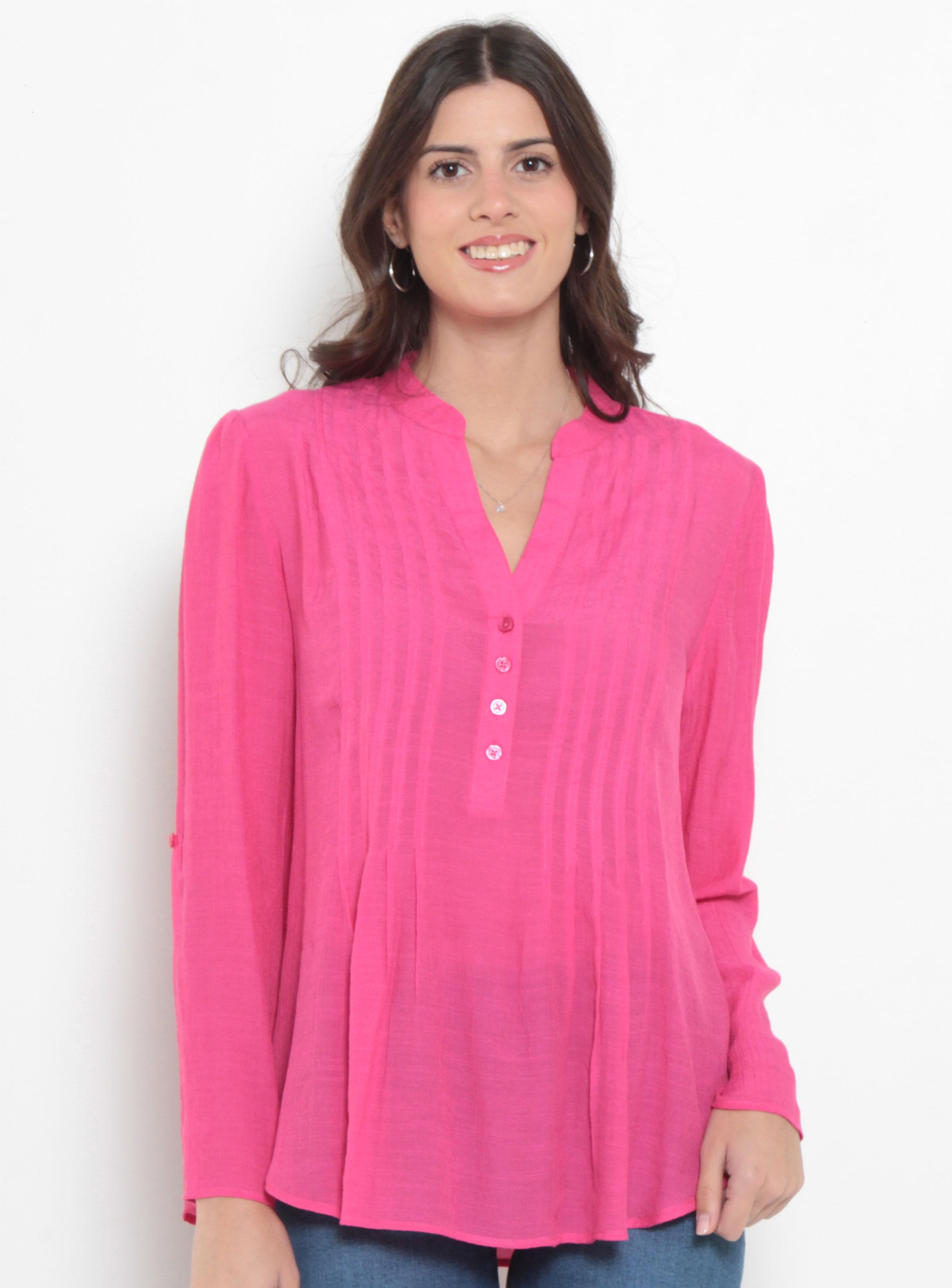 Blusa Manga Larga Escote V Abotonada en Delantero-0
