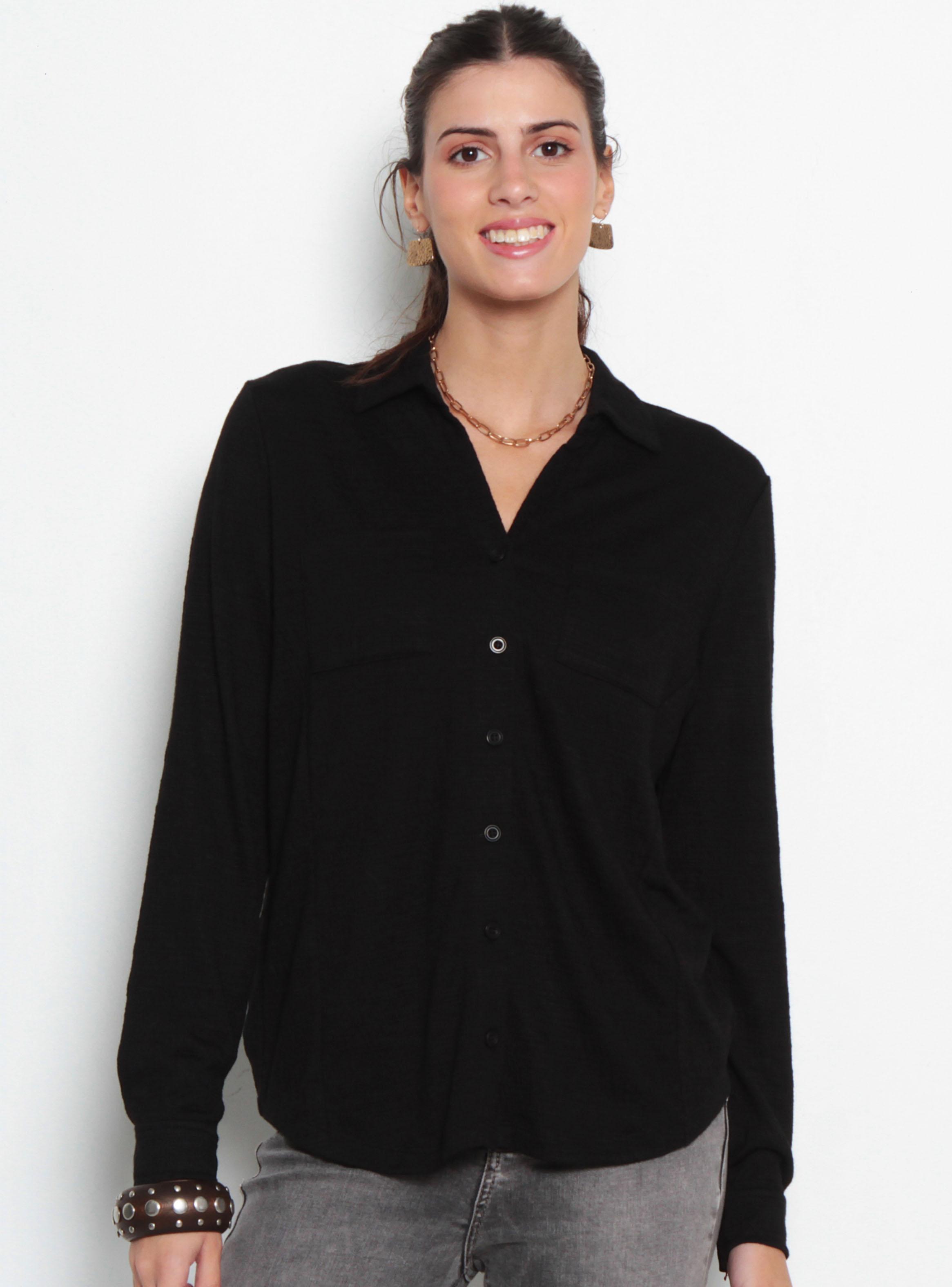 Blusa Manga Larga con Bolsillo Escote V-0