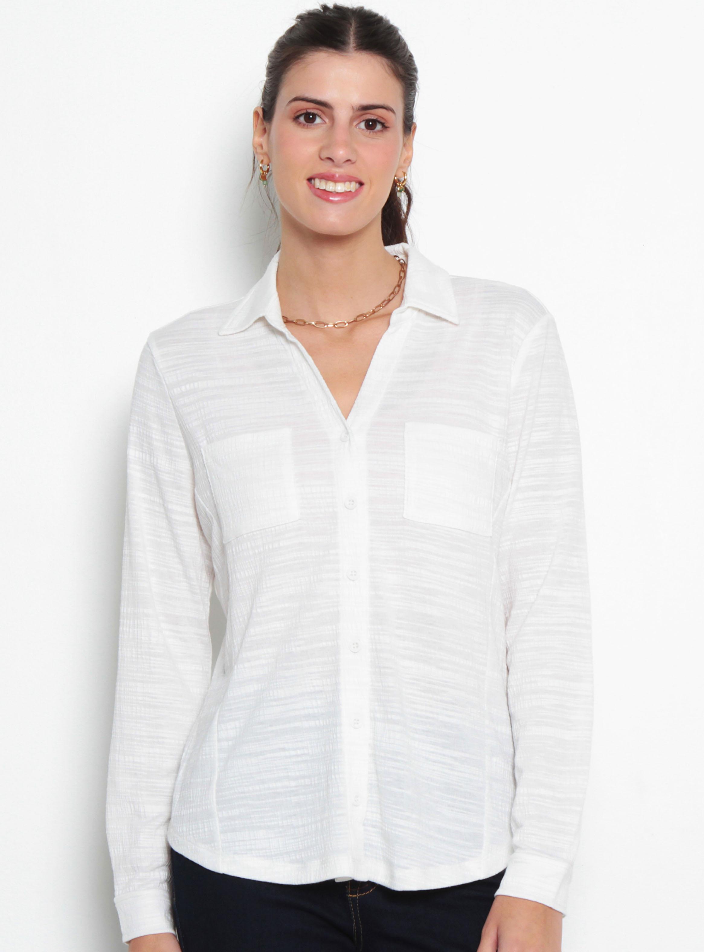 Blusa Manga Larga con Bolsillo Escote V-0