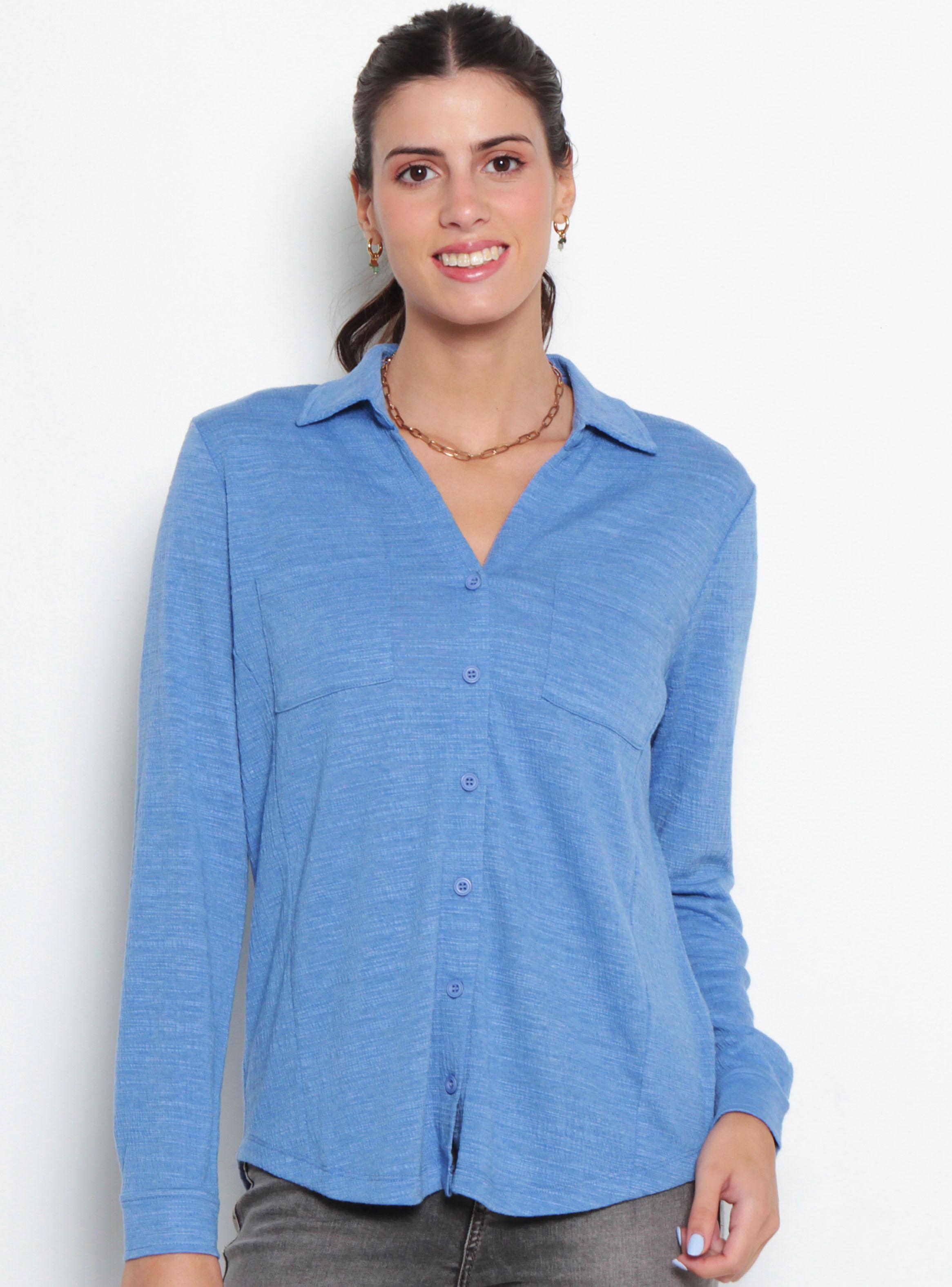 Blusa Manga Larga con Bolsillo Escote V-0
