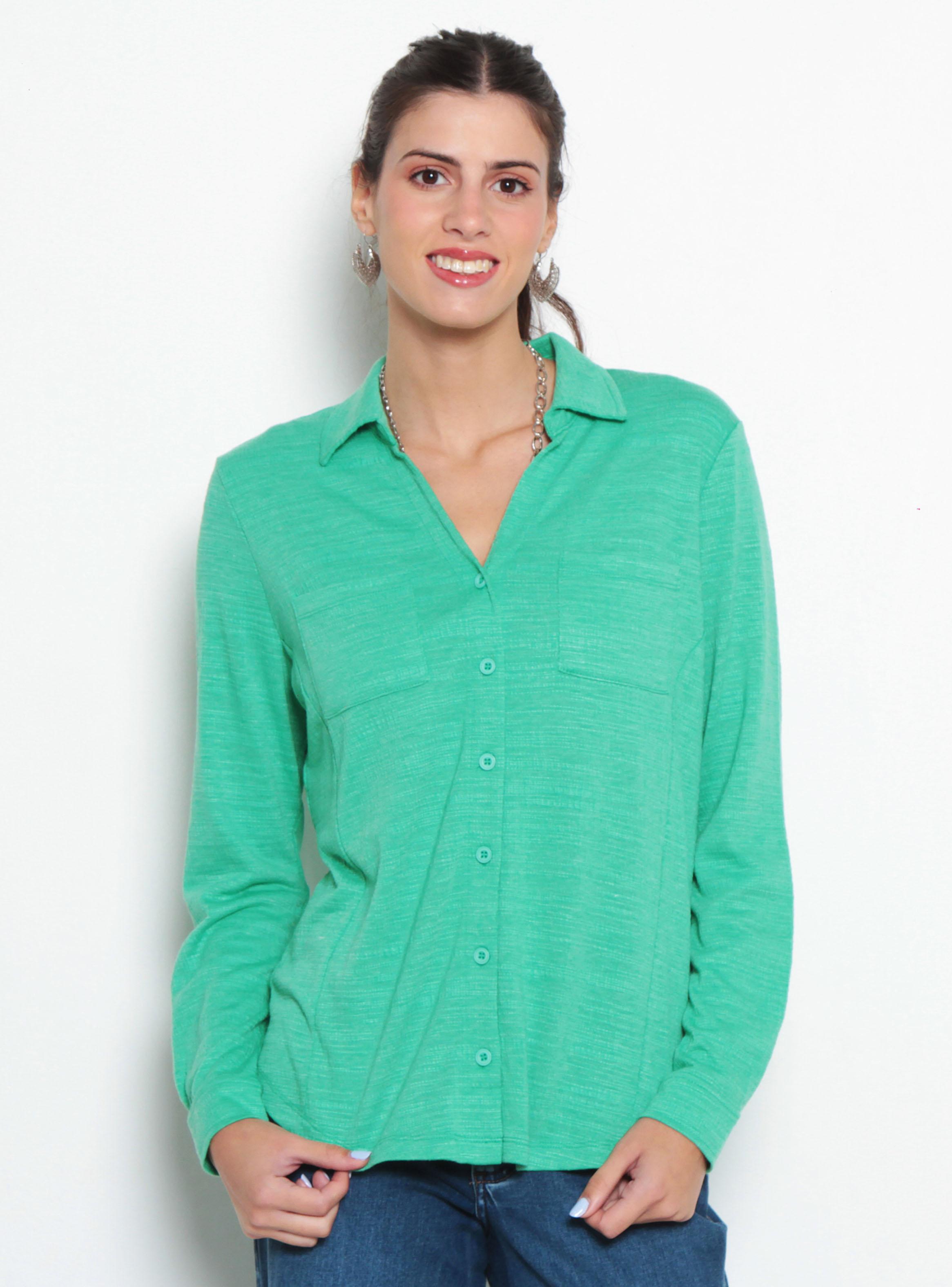 Blusa Manga Larga con Bolsillo Escote V-0