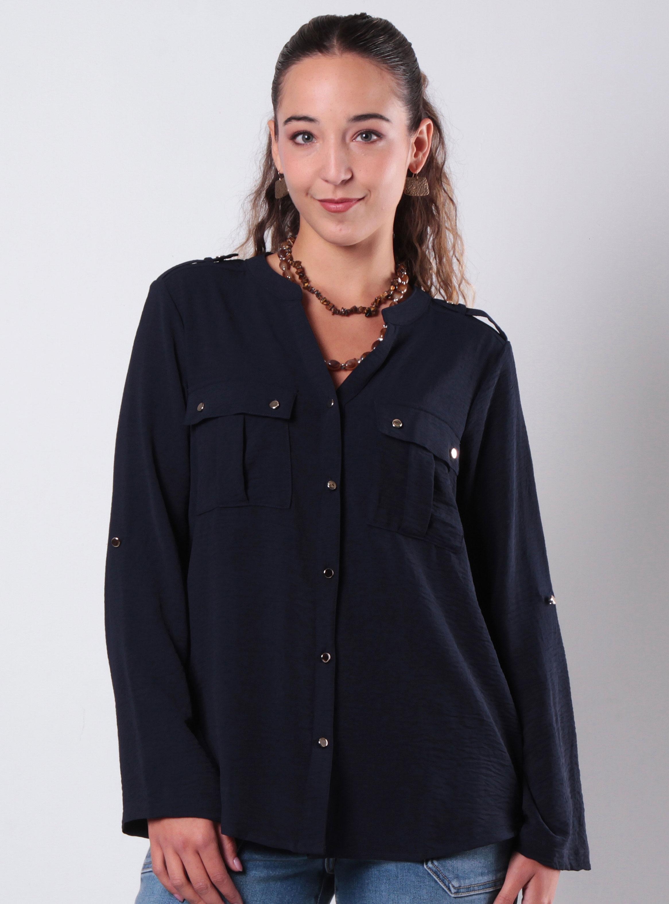 Blusa Manga Larga Abotonada con Bolsillo-0