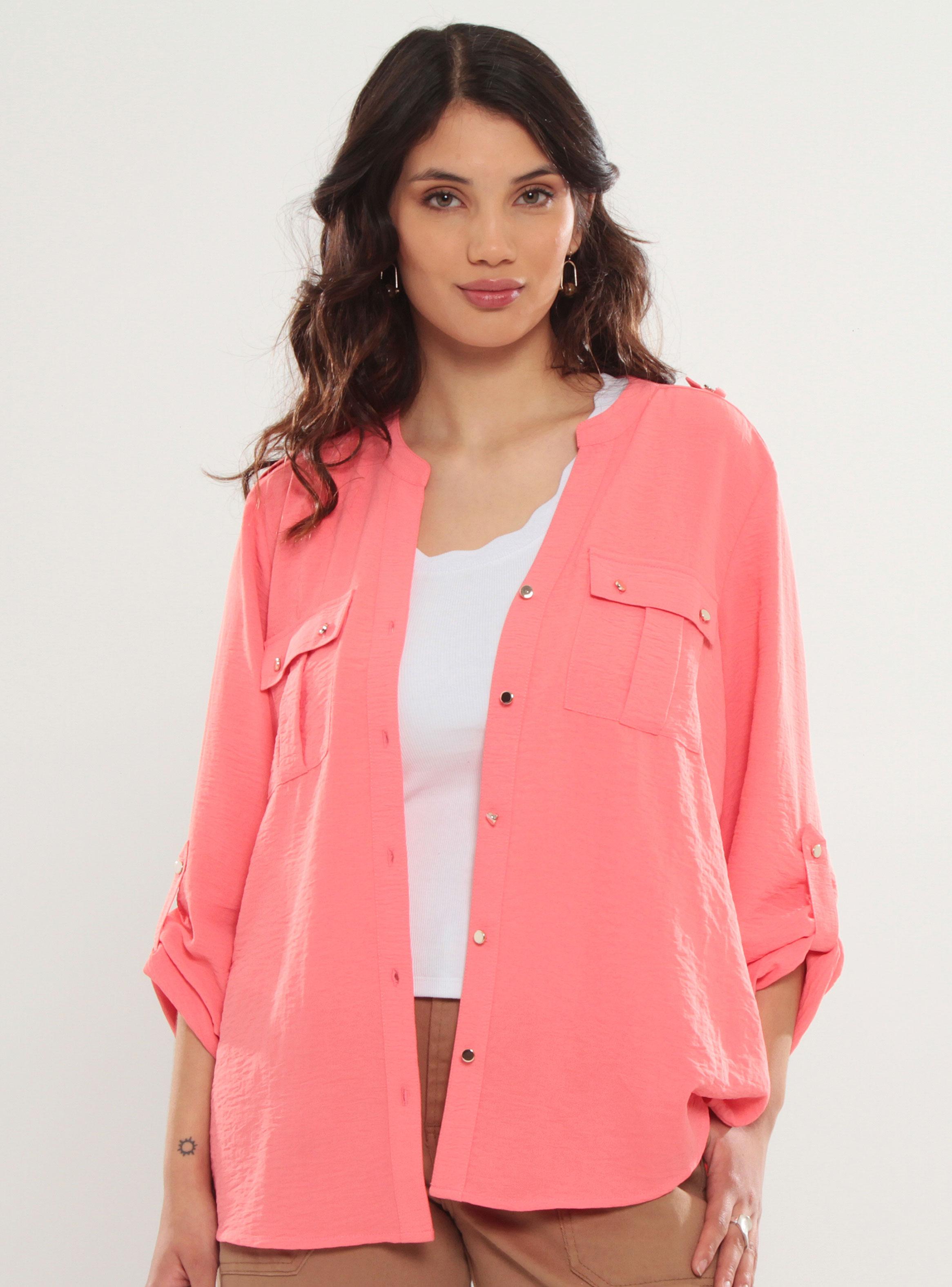 Blusa Manga Larga Abotonada con Bolsillo-0