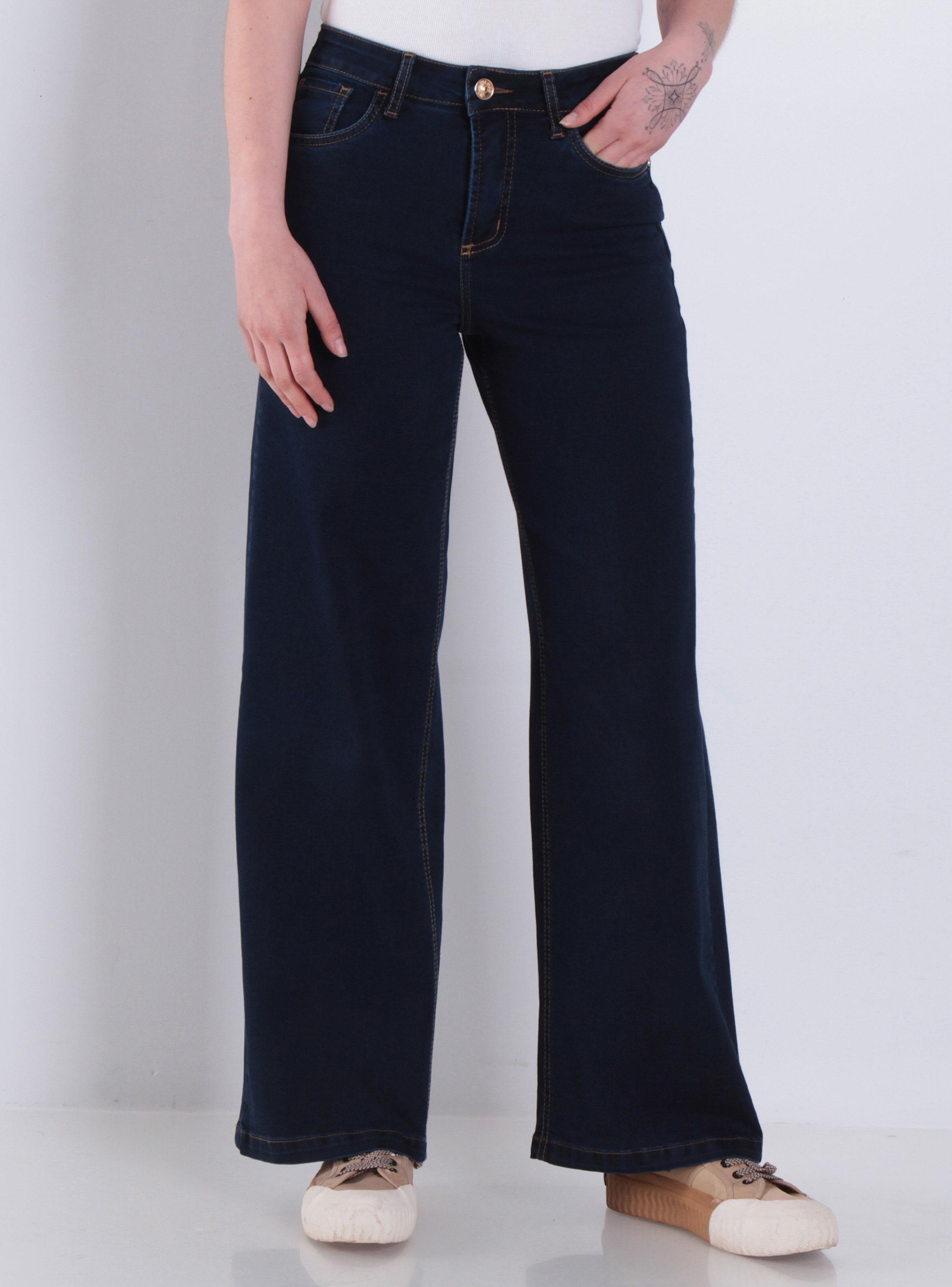 Jeans Wide Tiro Alto Secret Push Up Pretina Básica-0