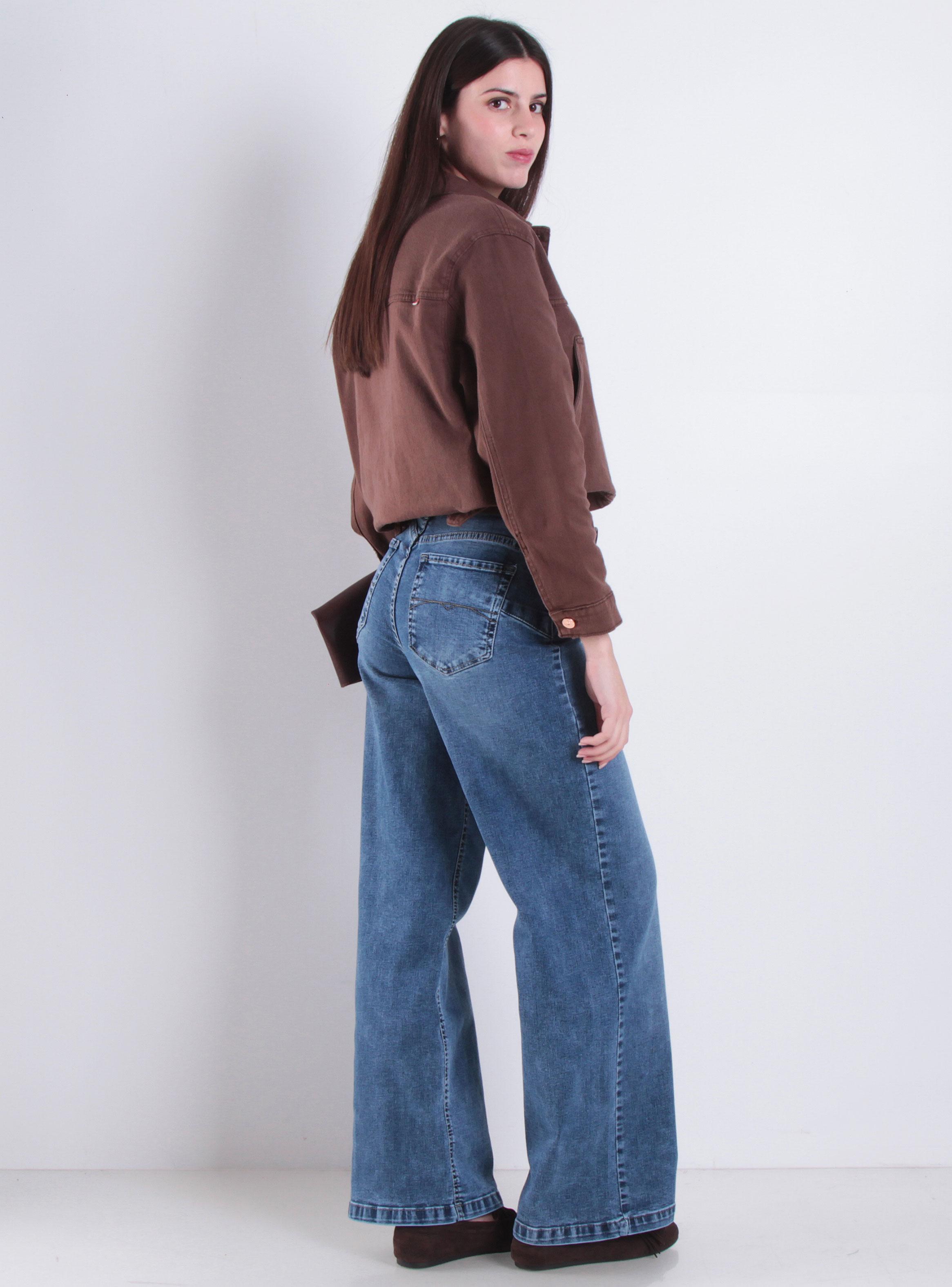 Jeans Wide Leg Tiro Alto Pretina con Botón-4
