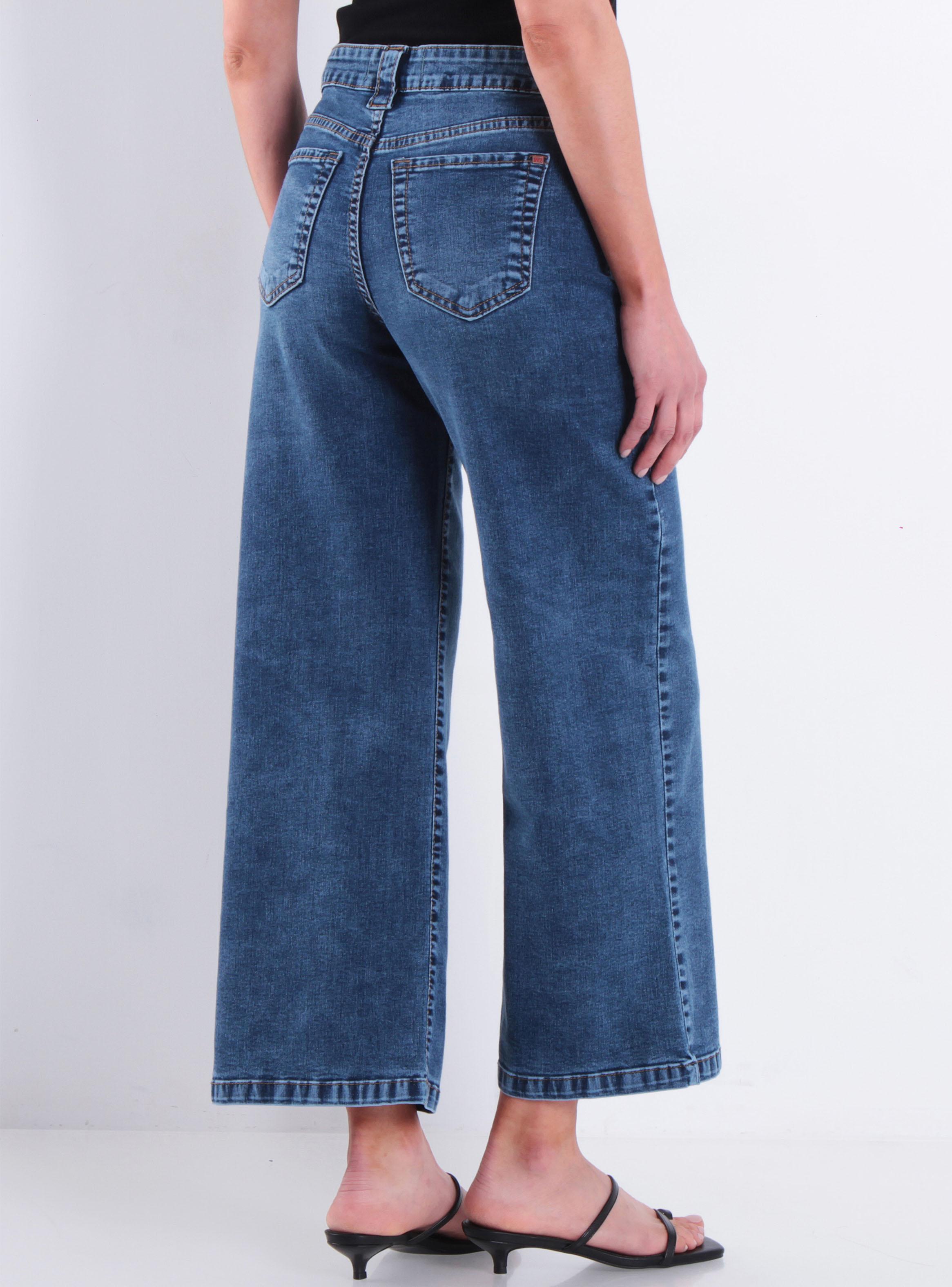 Jeans Crop Wide Leg Tiro Alto Pretina Básica 1 Botón-1