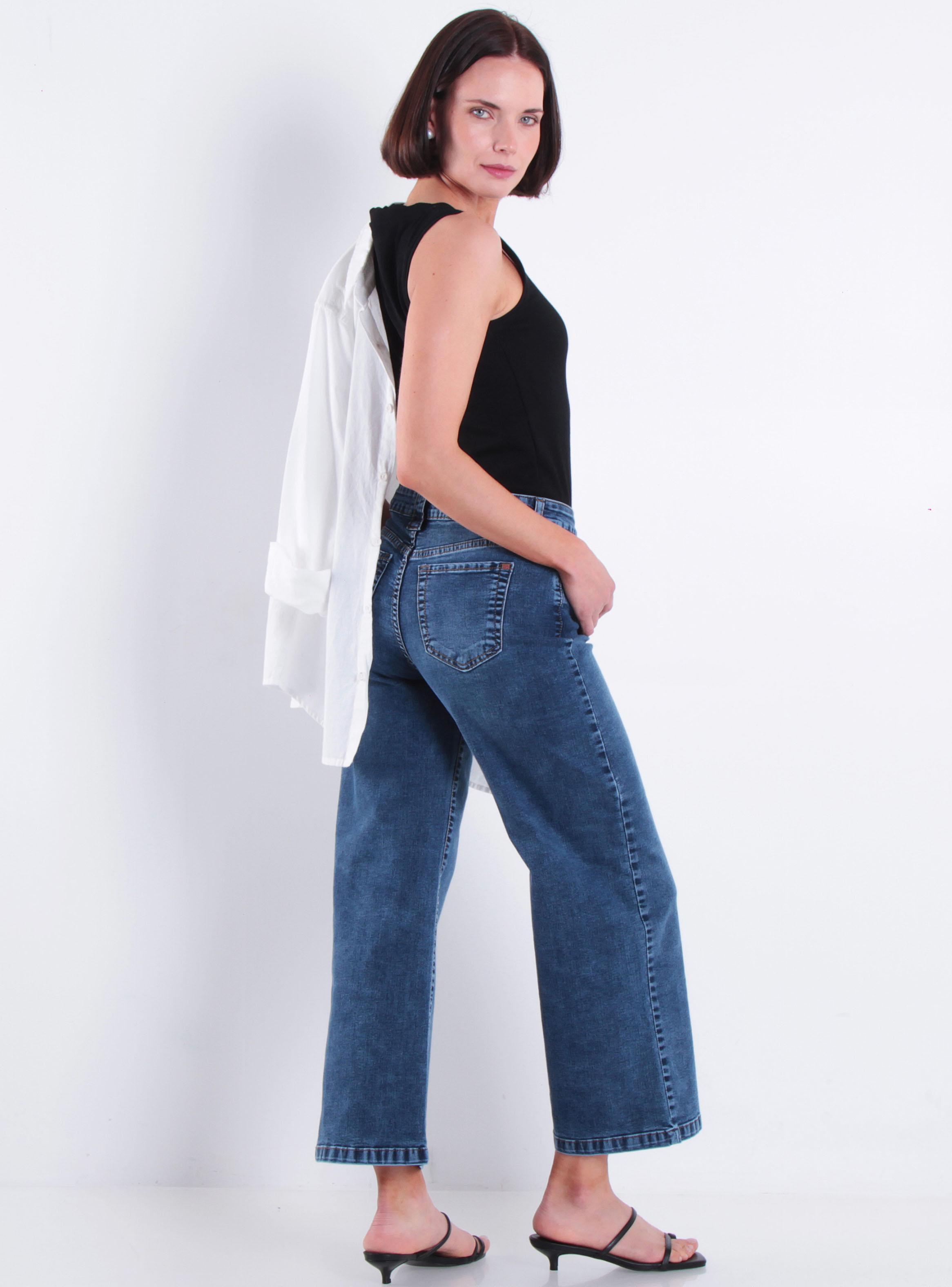 Jeans Crop Wide Leg Tiro Alto Pretina Básica 1 Botón-4