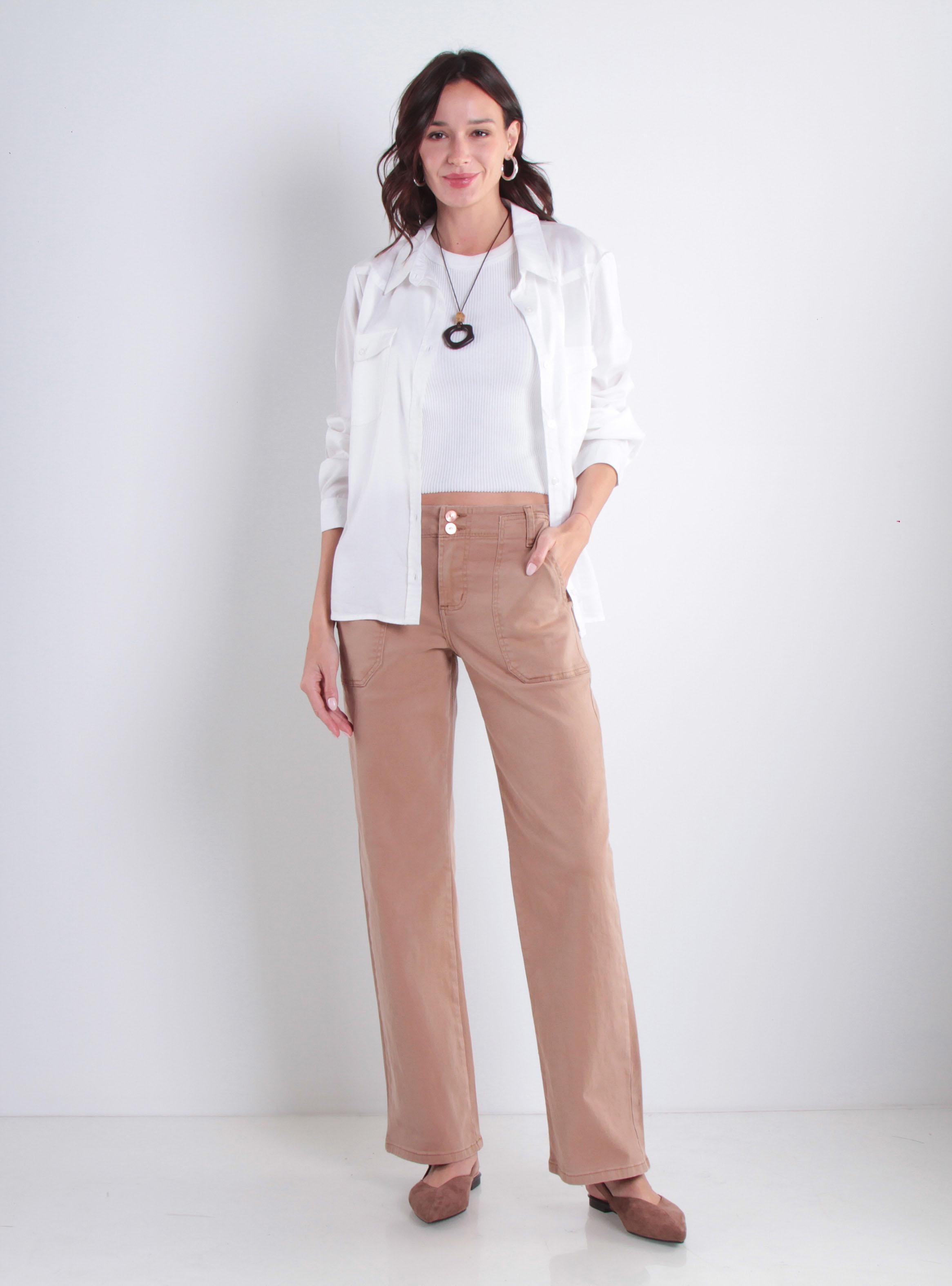 Jeans Cargo Wide Leg Tiro Alto Pretina con Botón Riana-3