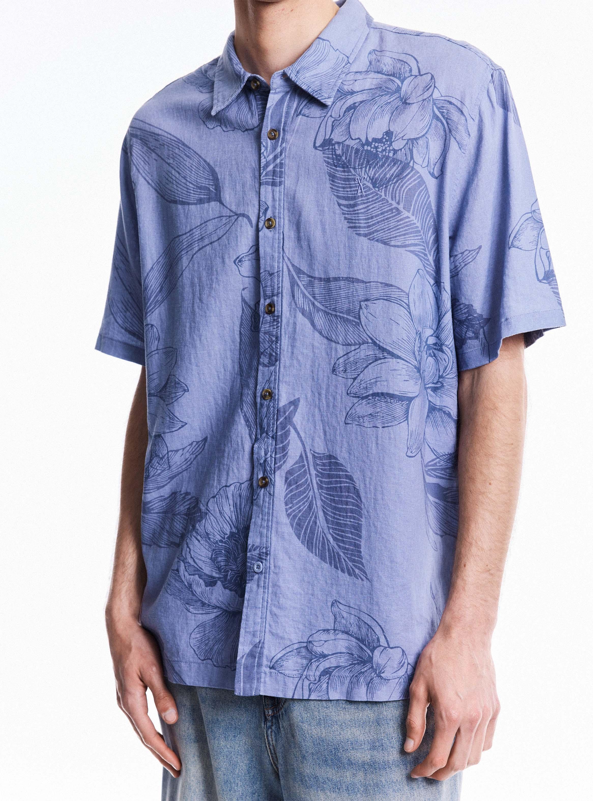 Camisa Oversize Mezcla de Lino y Viscosa Estampado-3