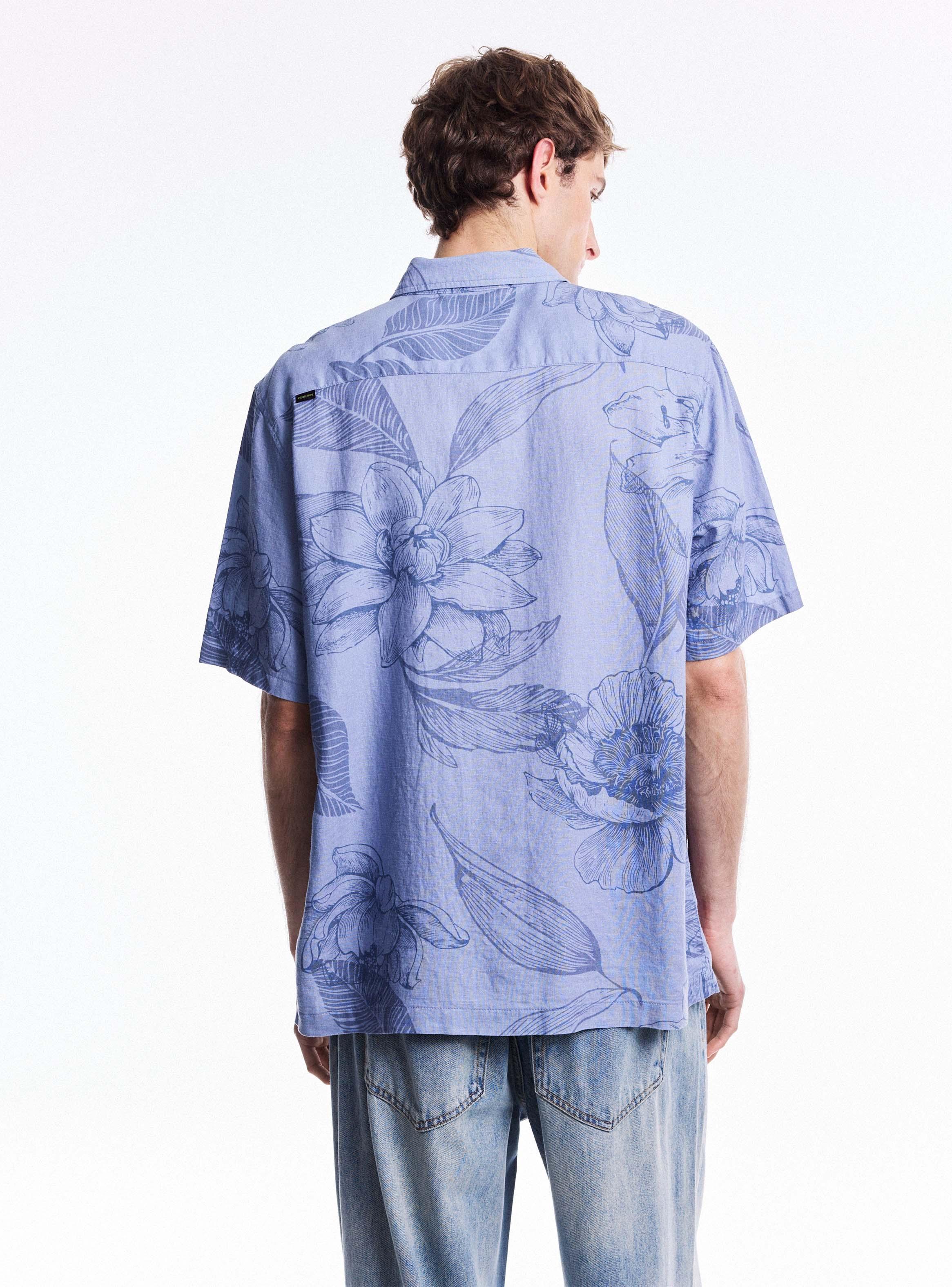 Camisa Oversize Mezcla de Lino y Viscosa Estampado-1