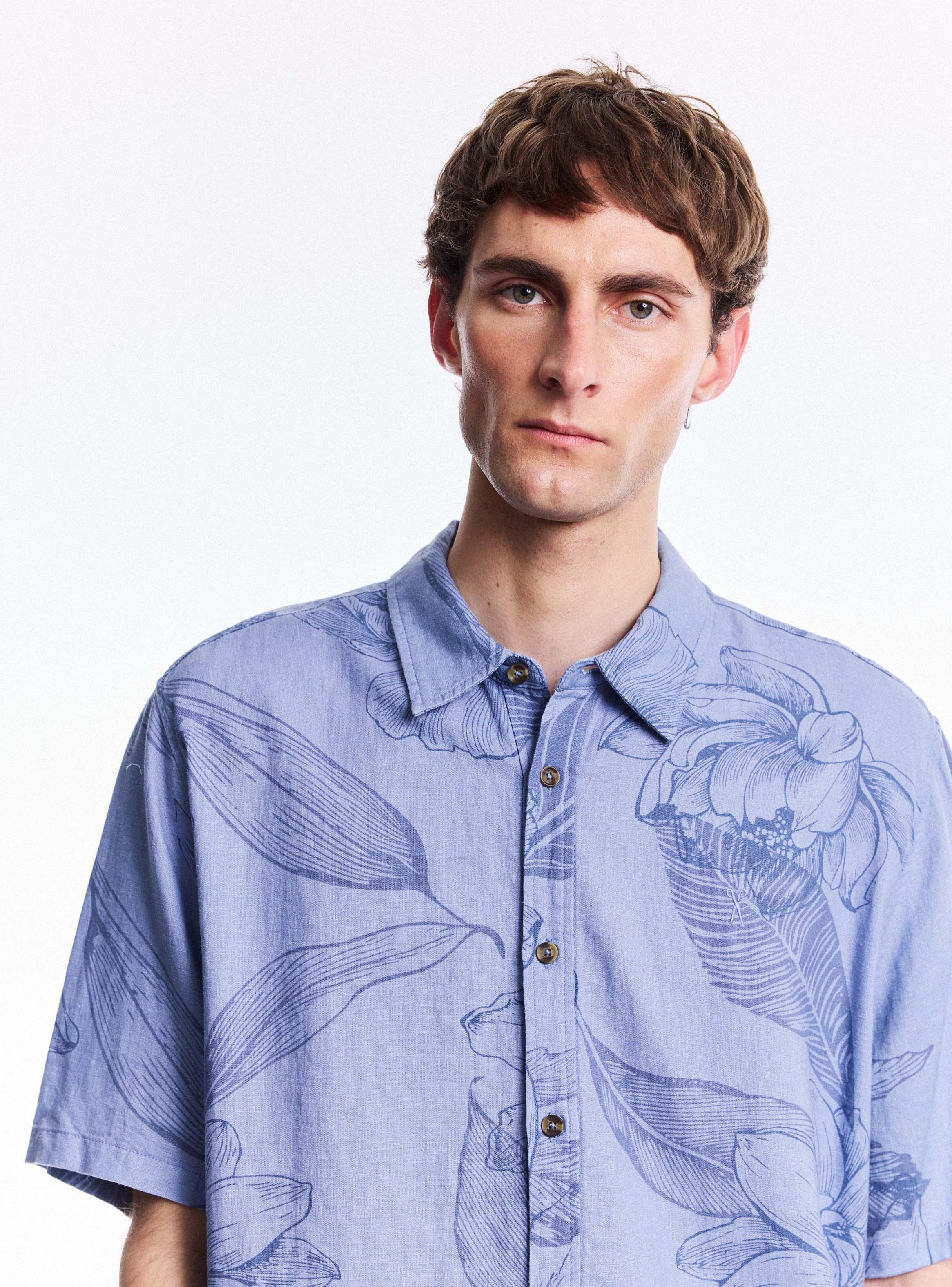Camisa Oversize Mezcla de Lino y Viscosa Estampado-2