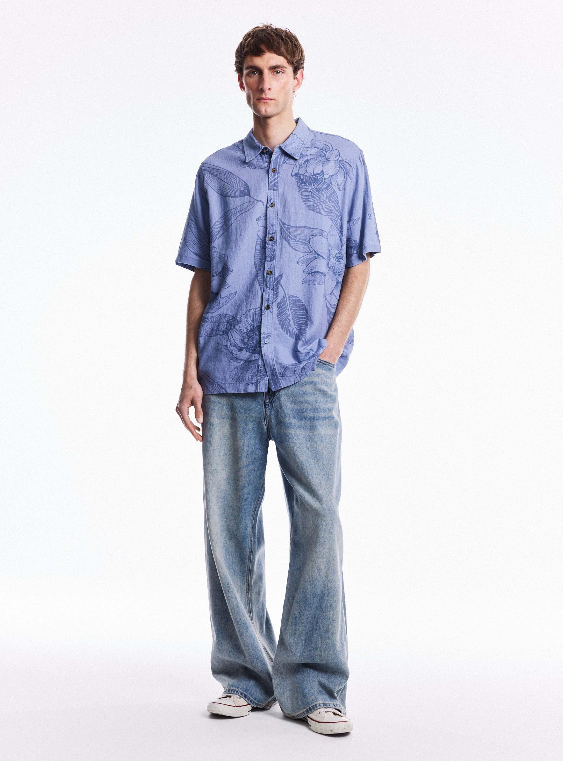 Camisa Oversize Mezcla de Lino y Viscosa Estampado-4