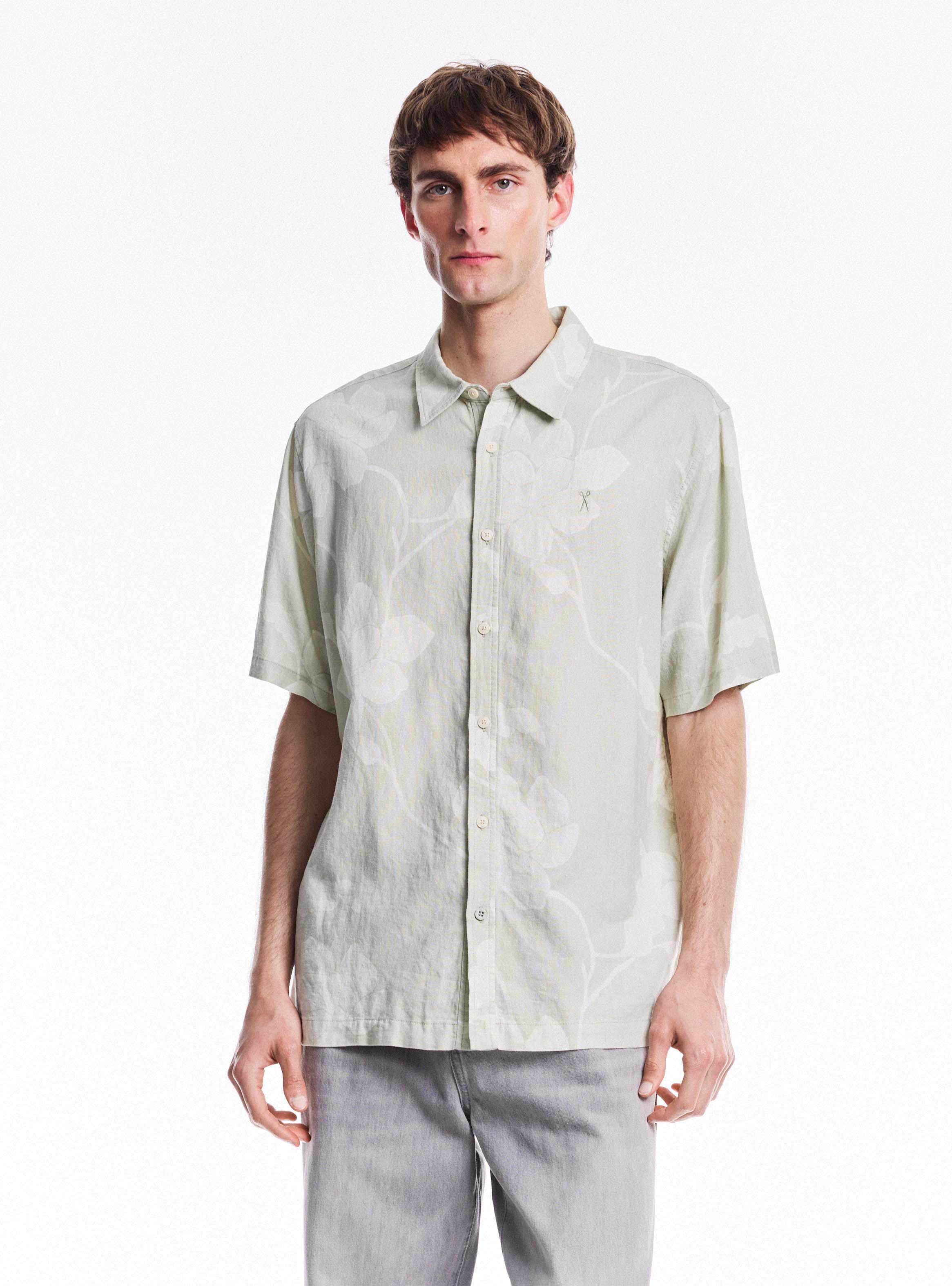 Camisa Oversize Mezcla de Lino y Viscosa Estampado-0