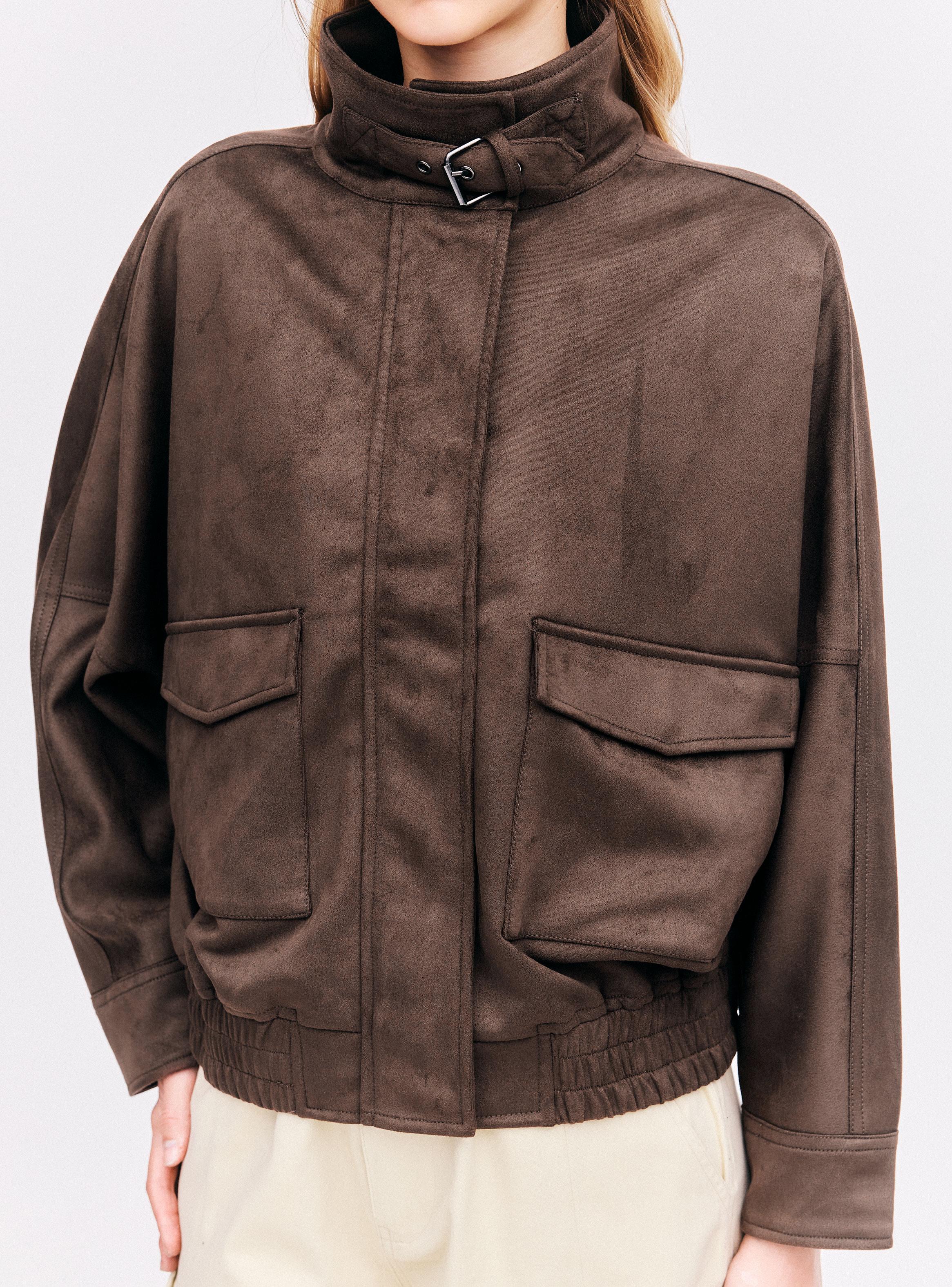 Chaqueta Cuello Alto Hebilla Bolsillos con Solapa-2