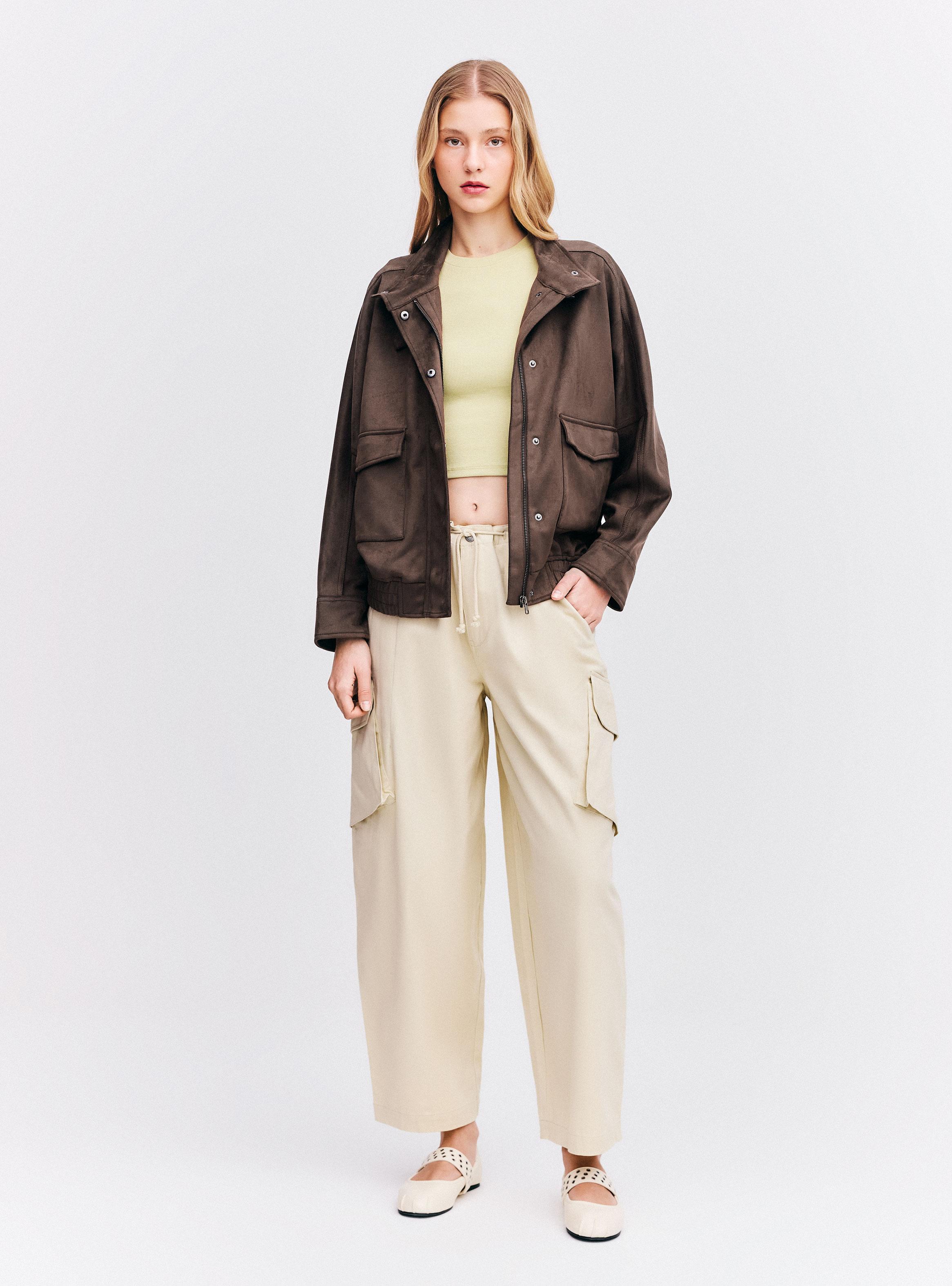 Chaqueta Cuello Alto Hebilla Bolsillos con Solapa-4
