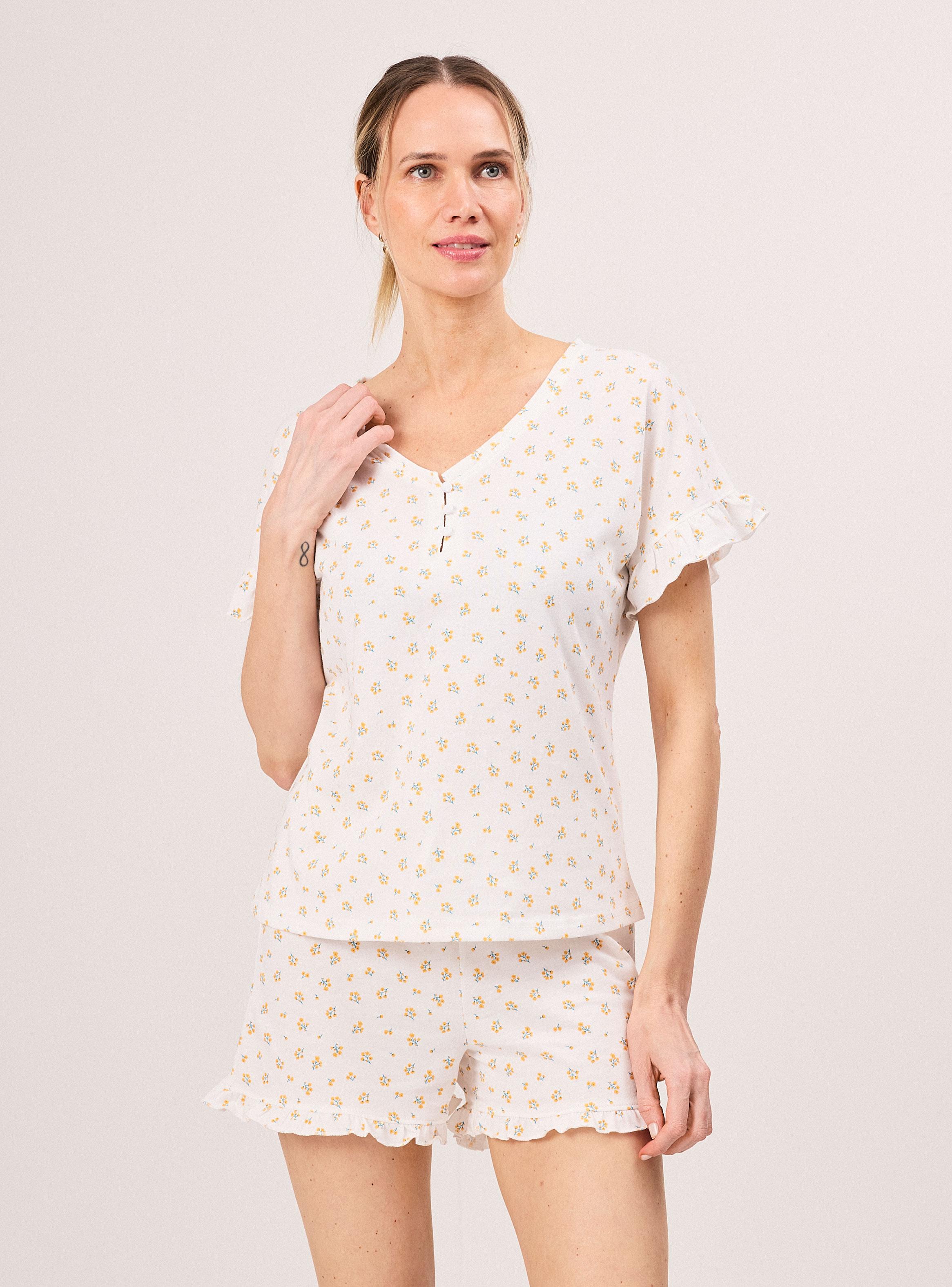 Pijama Estampado con Detalle Vuelos y Botones-0