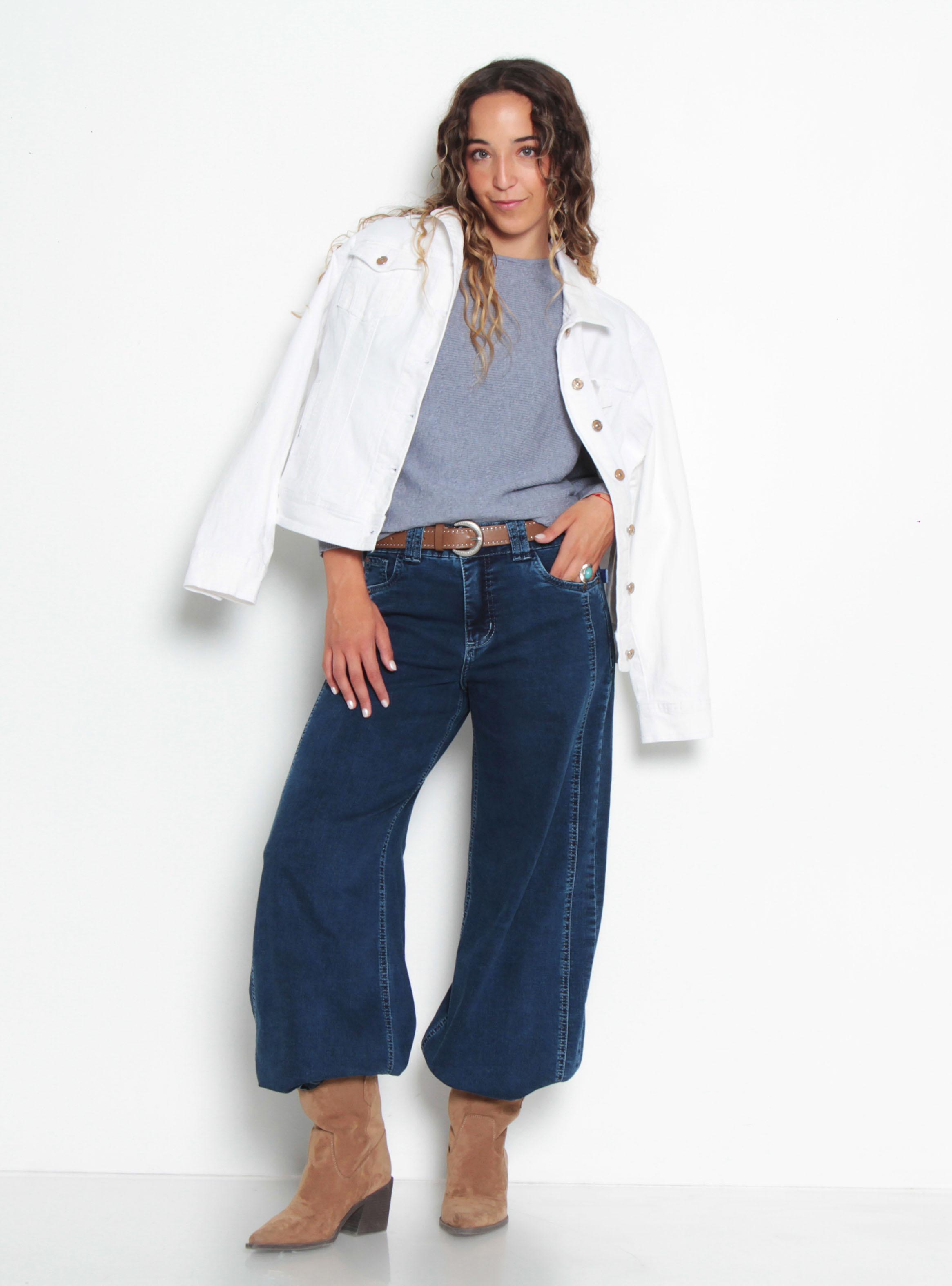 Jeans Wide Leg Diseño Costadillos con Pretina Básica-4